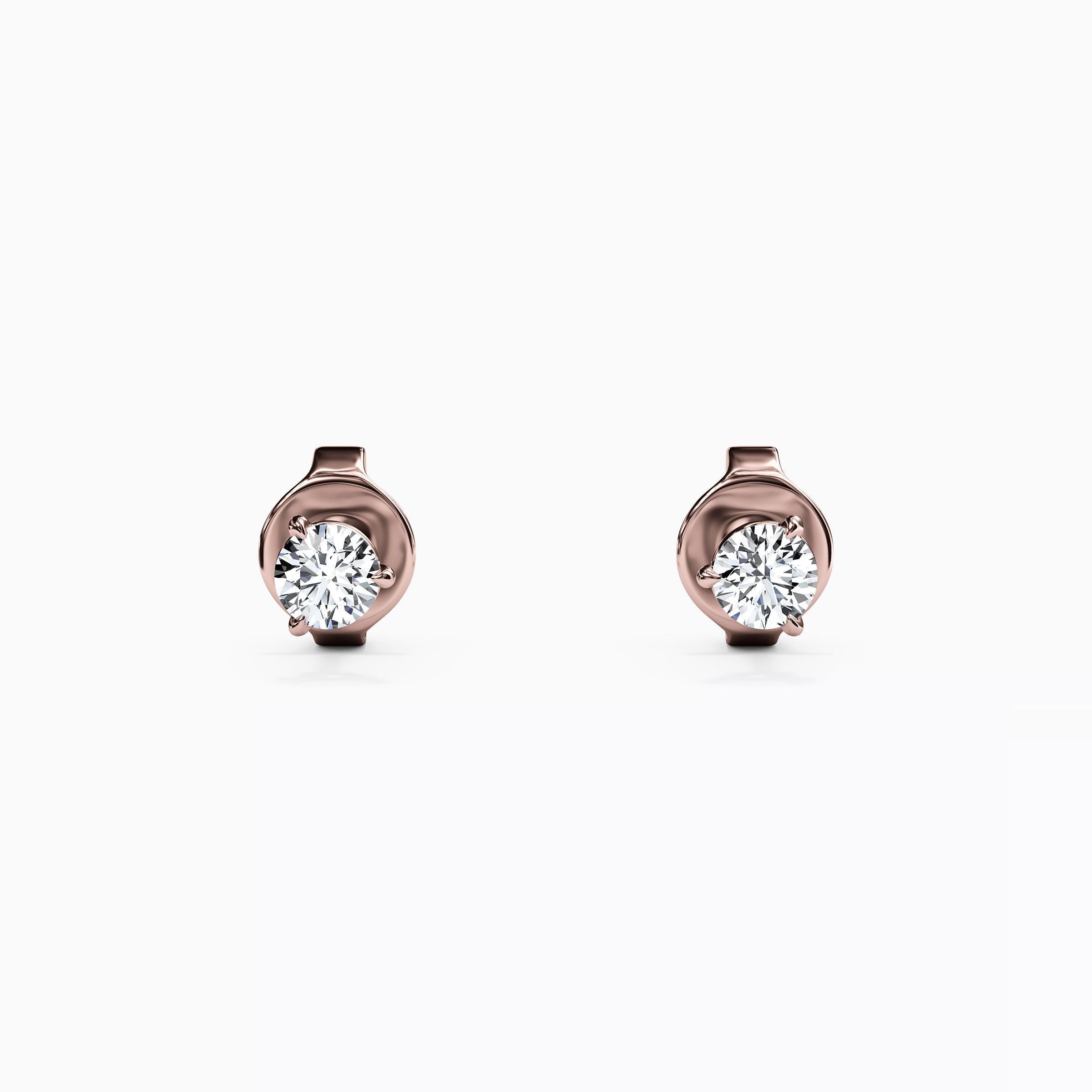 Solitaire Round Diamond 3 Prong Stud Earrings| 14K Gold