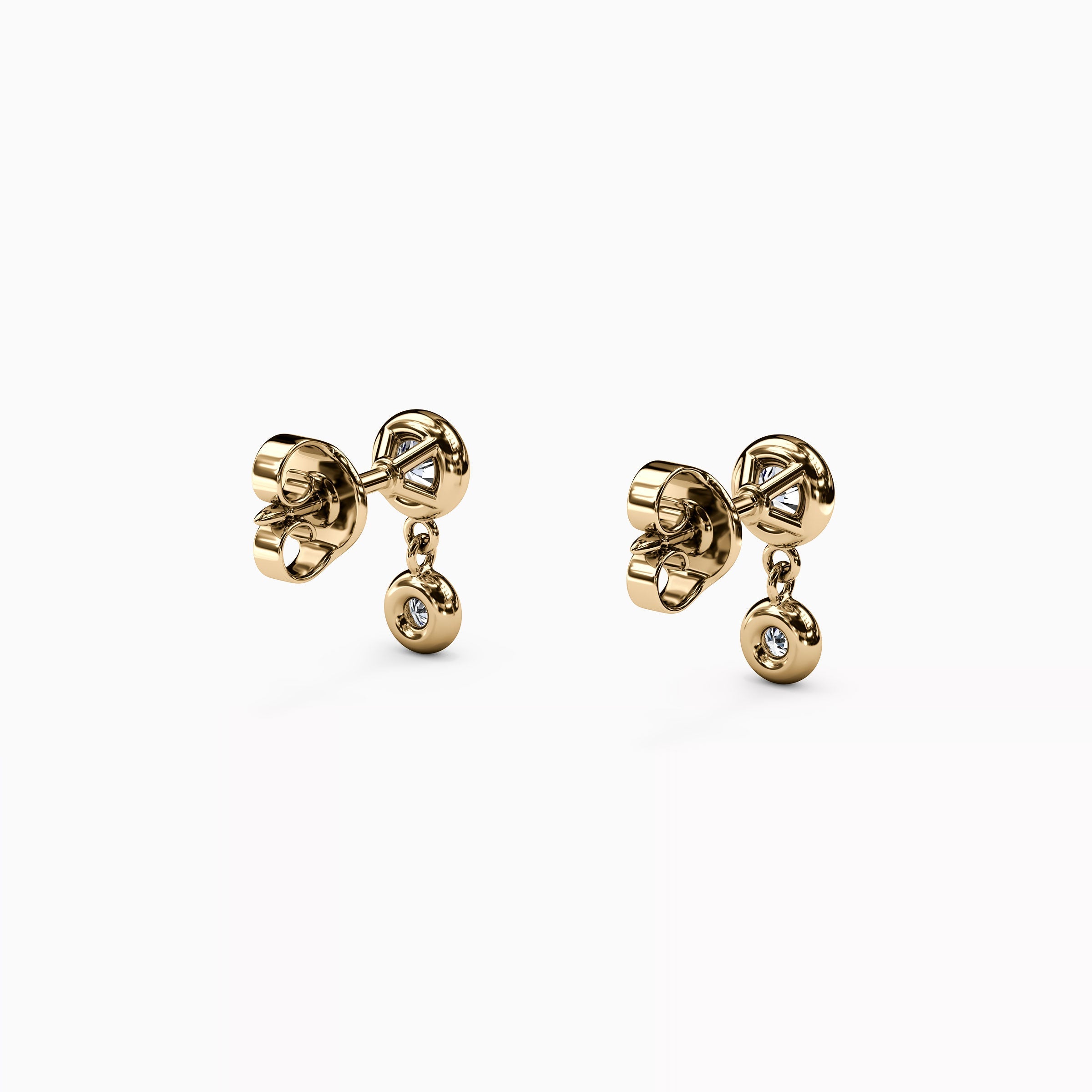Diamond Bezel Mini Drop Earrings |14K Gold