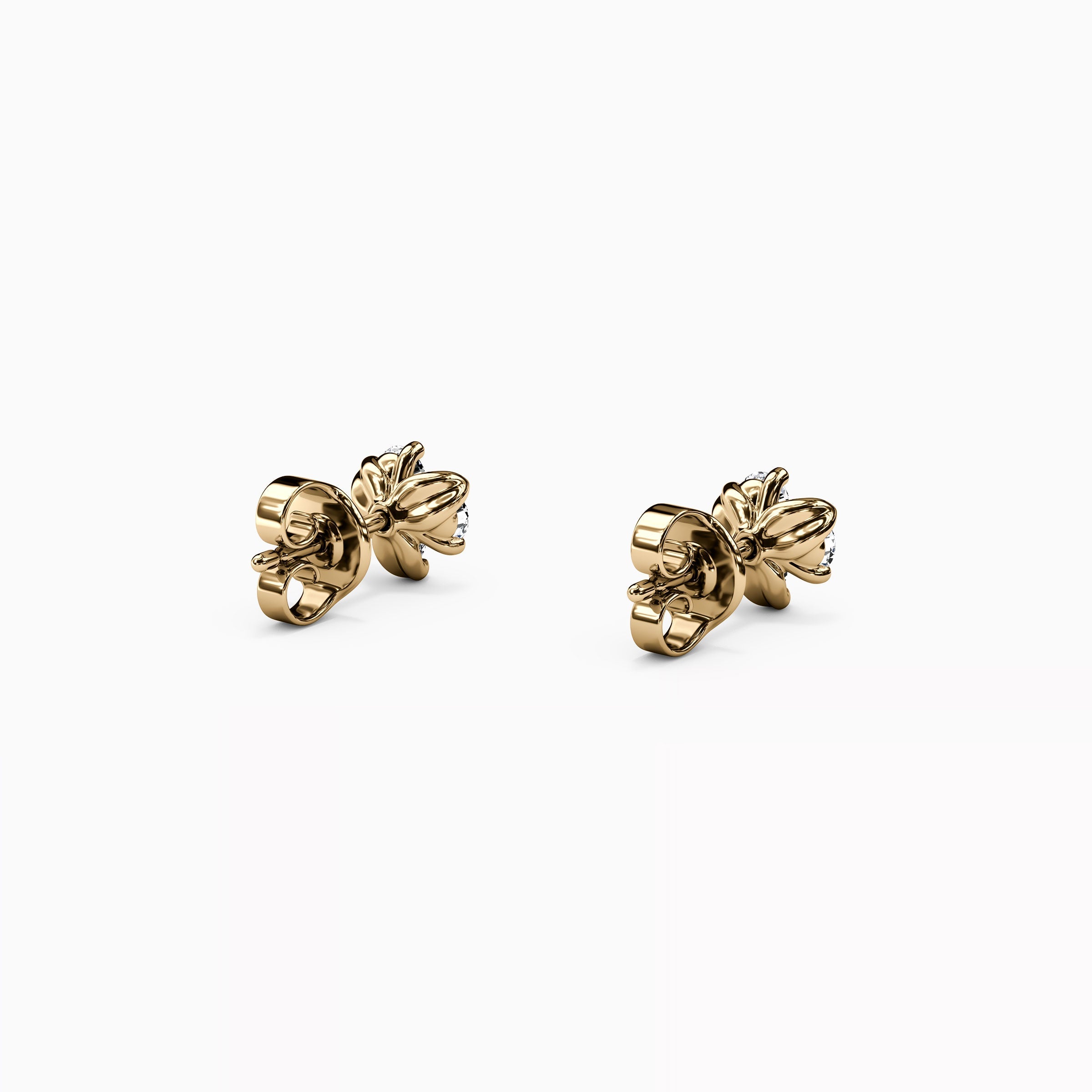 Diamond Mini Lotus Stud Earrings | 14K Gold