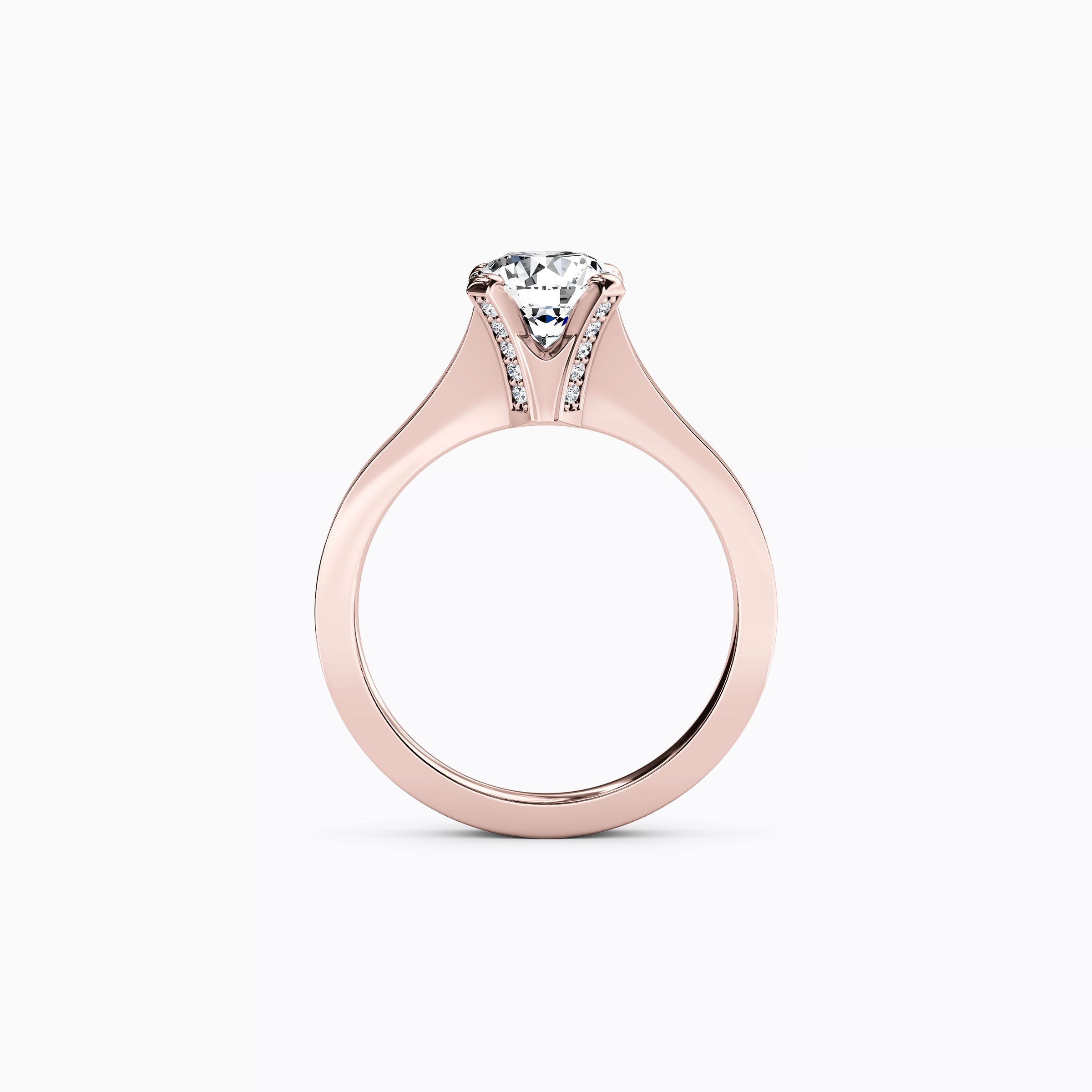 Solitaire Diamond with Pavé Tapered Engagement Ring in 18K Gold