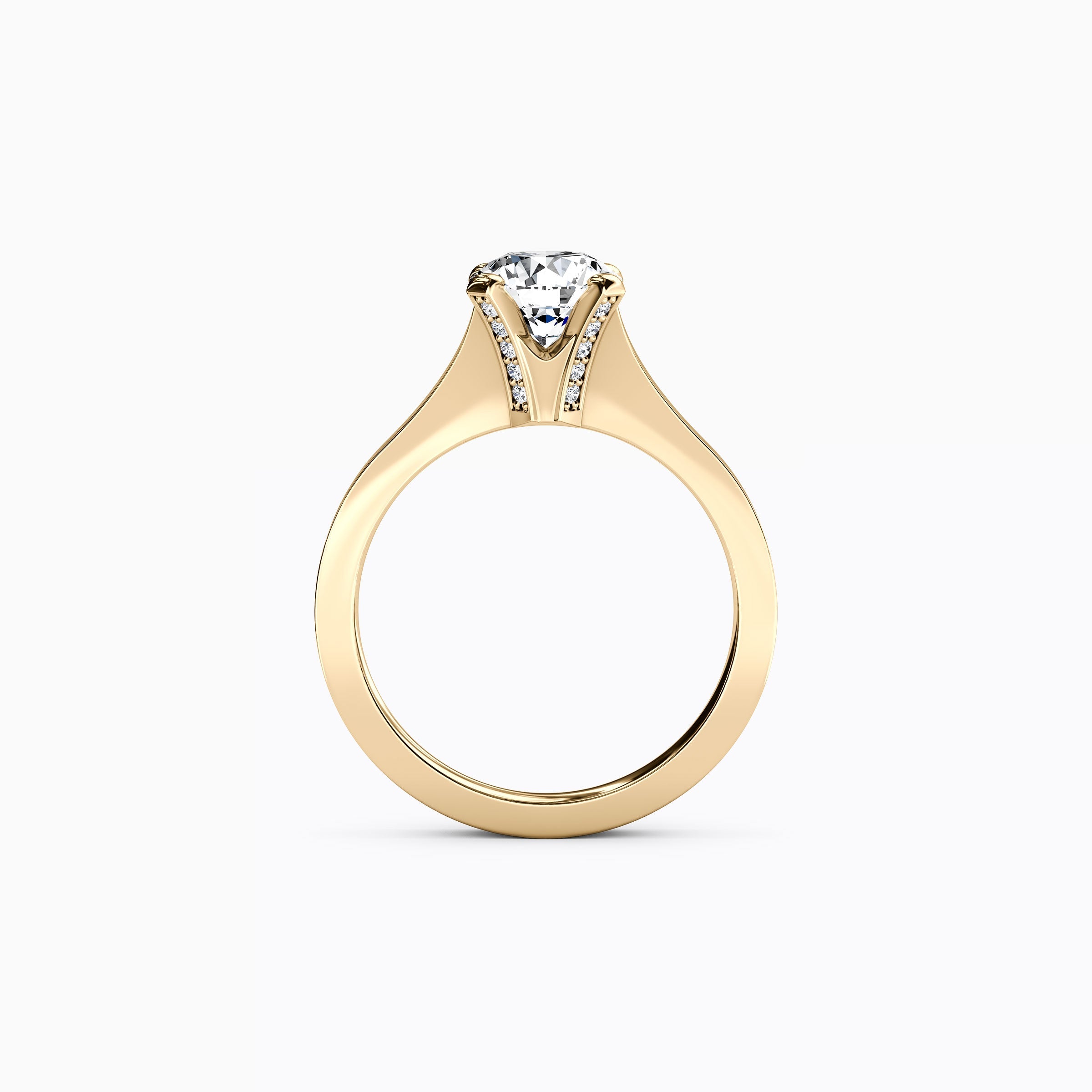 Solitaire Diamond with Pavé Tapered Engagement Ring in 18K Gold