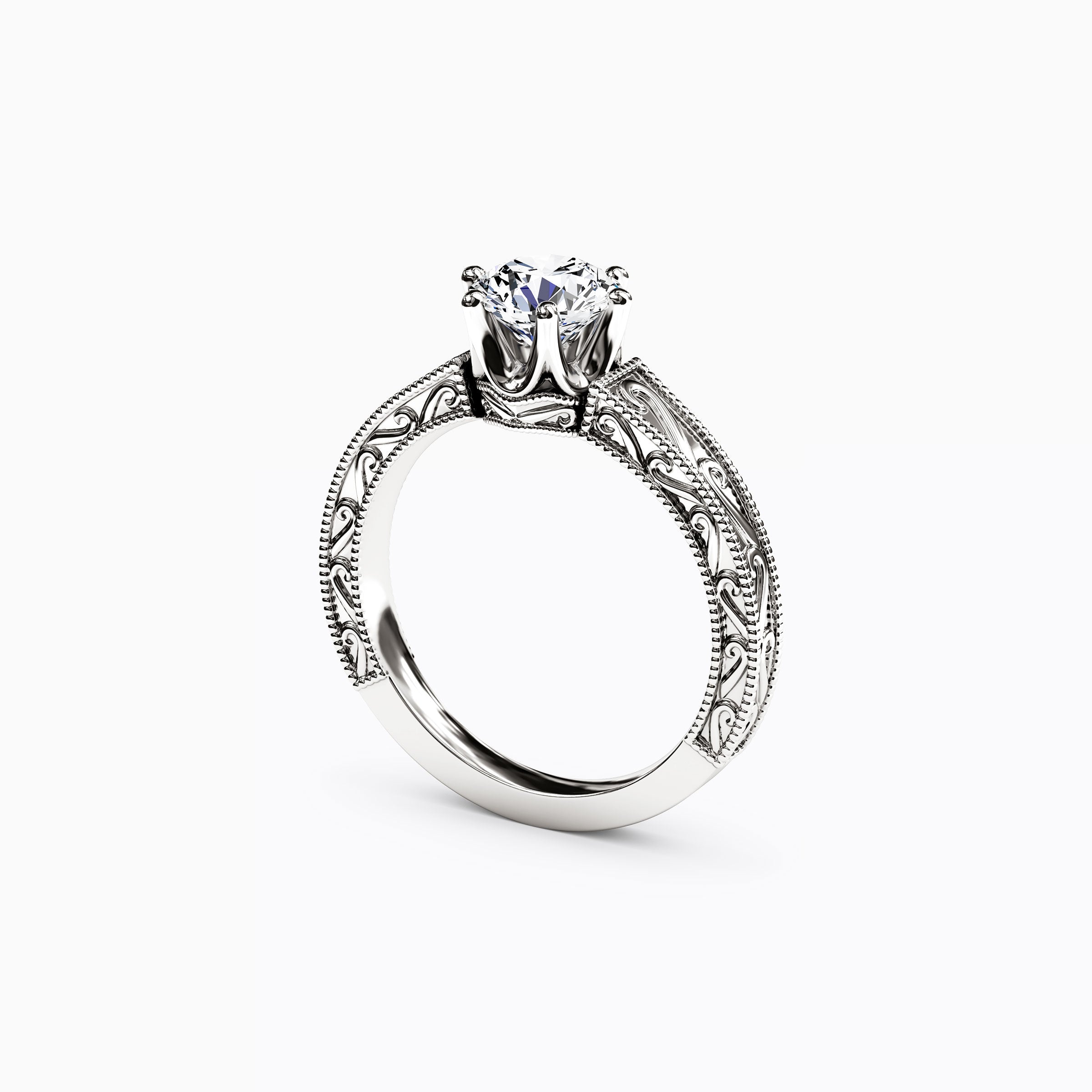 Jubilee Paisley Engraved Engagement Ring in Platinum