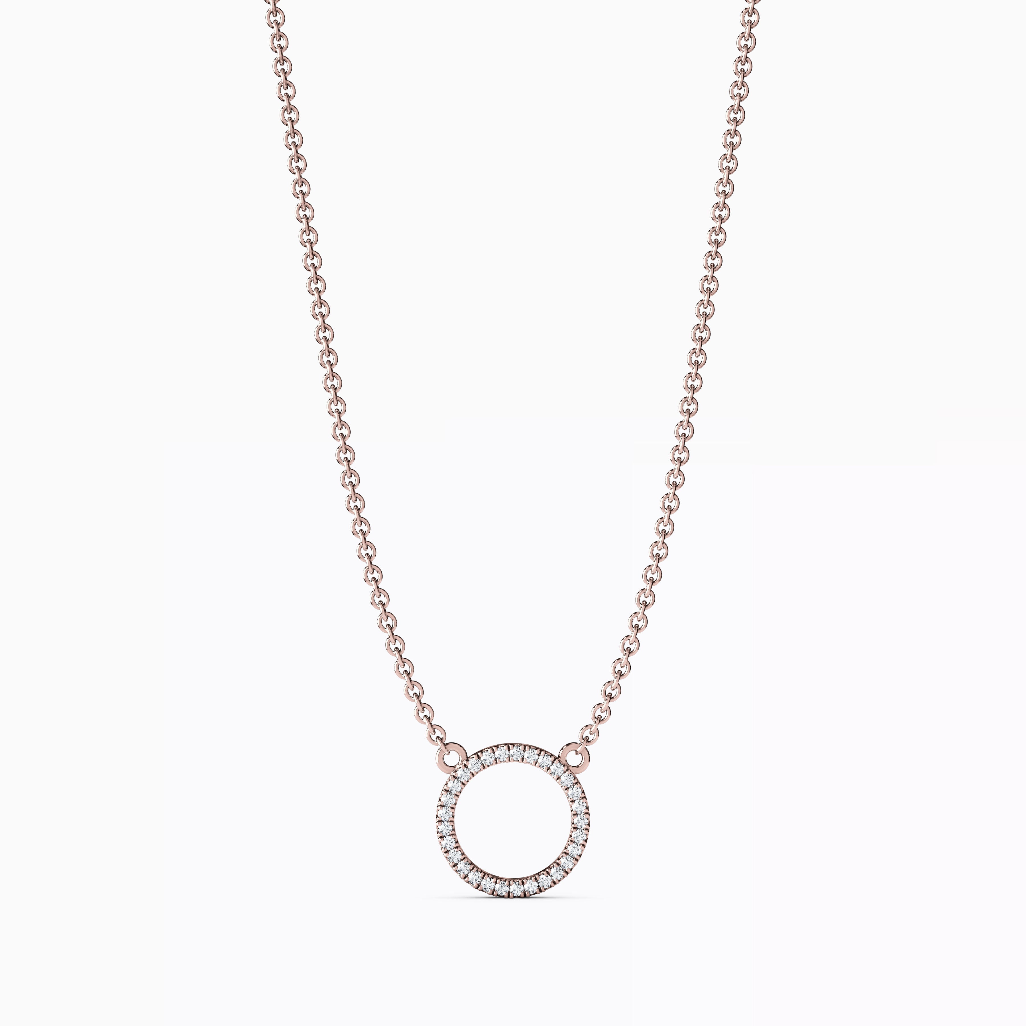 Diamond Hollow Circle Necklace | 14K Gold