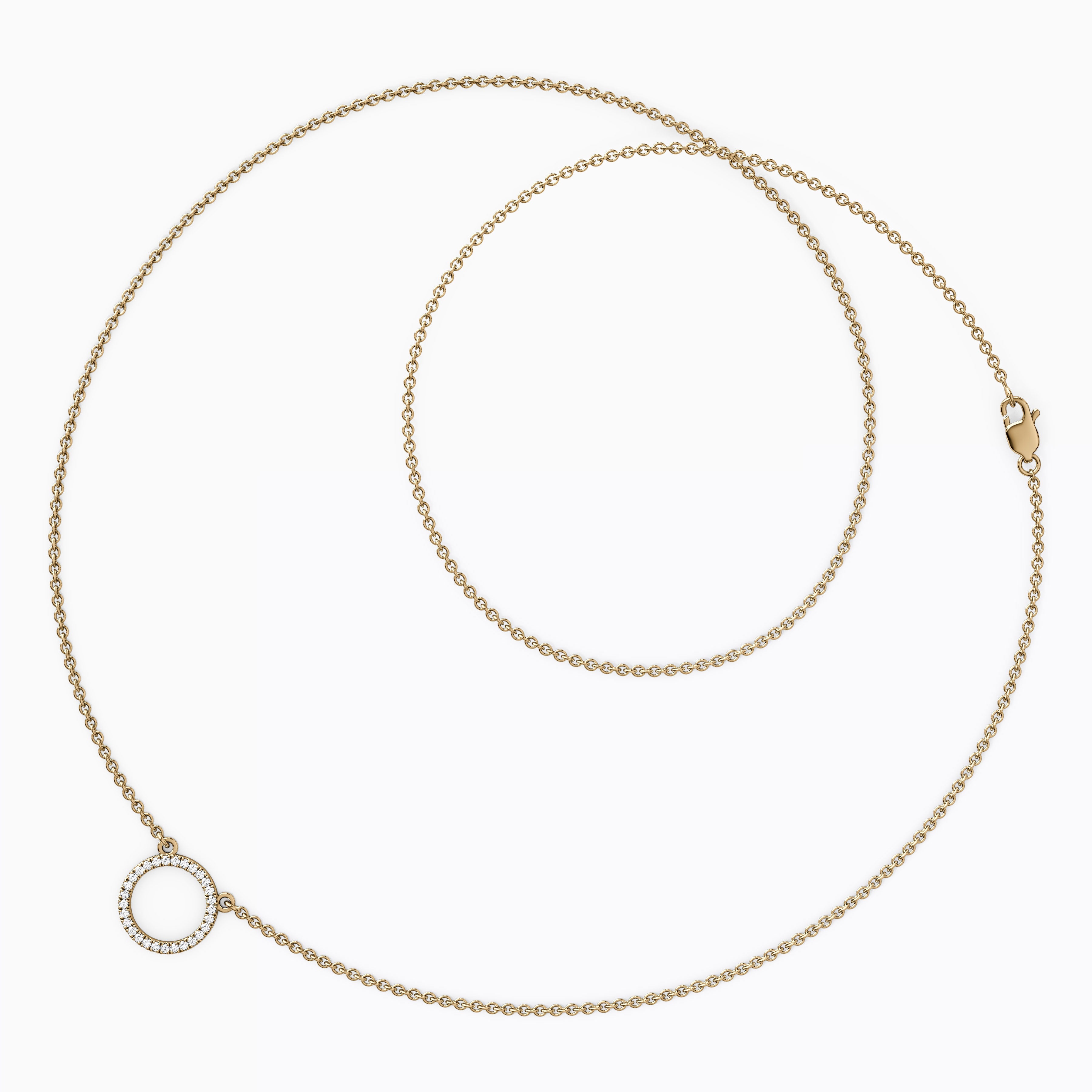 Diamond Hollow Circle Necklace | 14K Gold