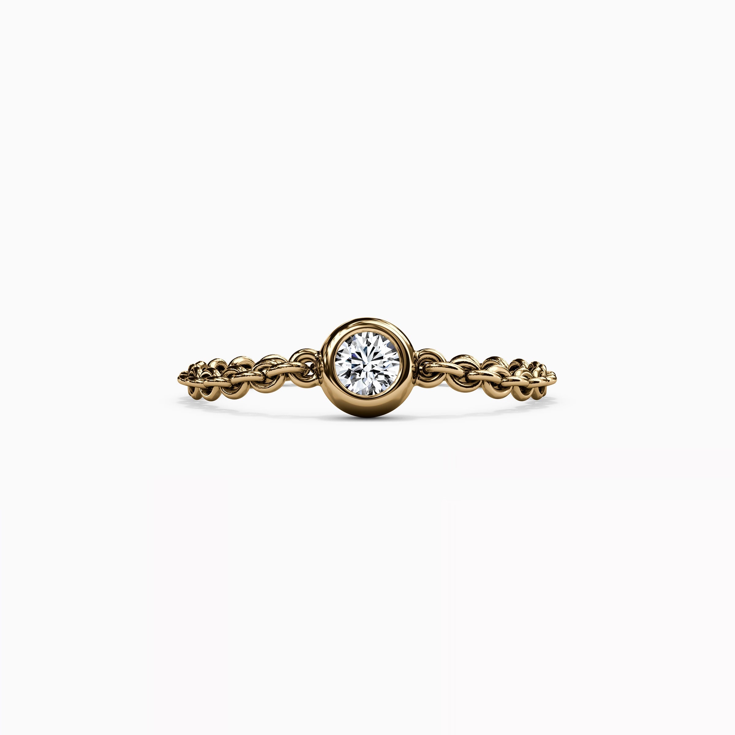 Diamond Bezel Chain Stackable Ring | 14K Gold