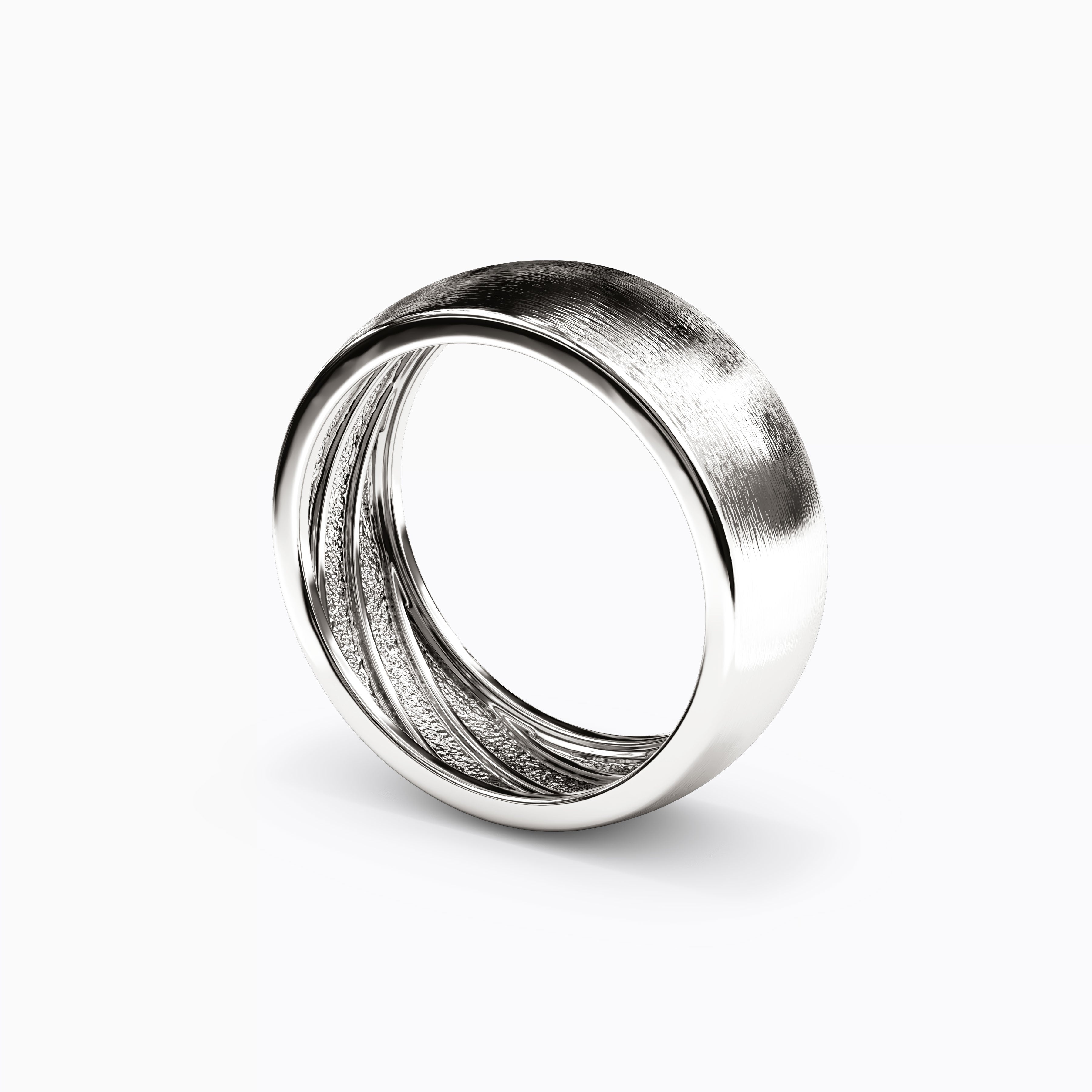 Alliance de mariage bombée en platine avec finition sablée