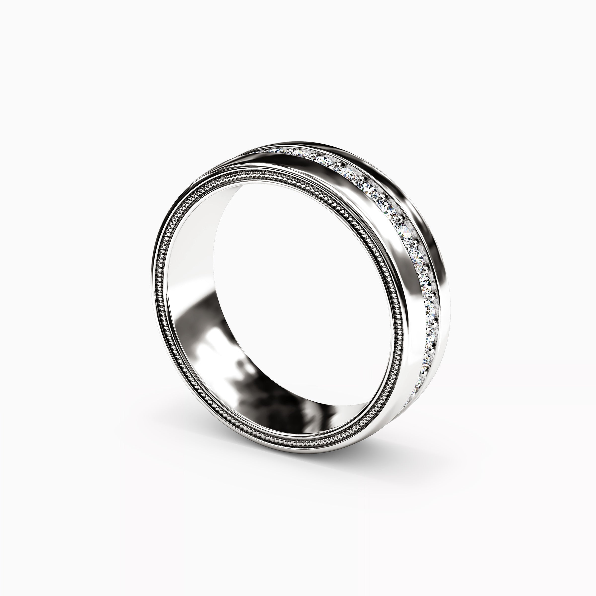Diamond Single Row Milgrain Men's Wedding Band in Platinum
