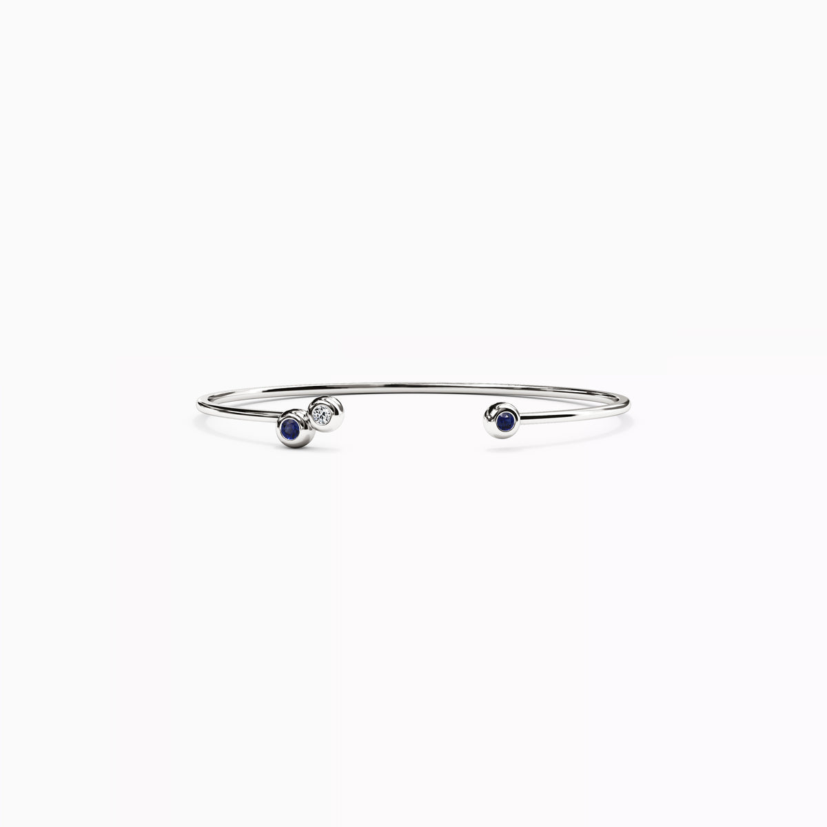 Bezel Sapphire and Diamond Flexible Cuff Bracelet | 14K Gold