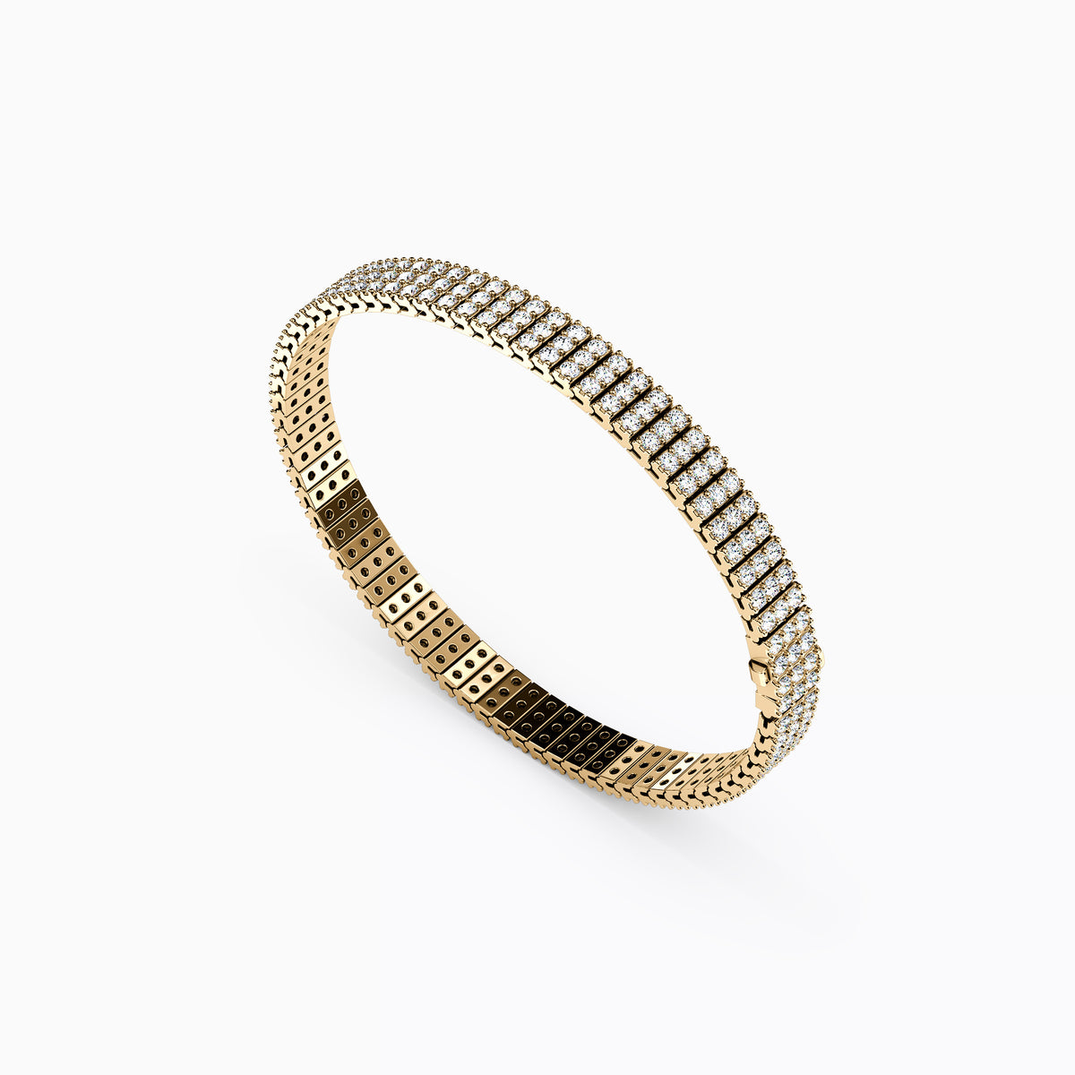 Three Row Shared Prong Tennis Bracelet | 14K Gold