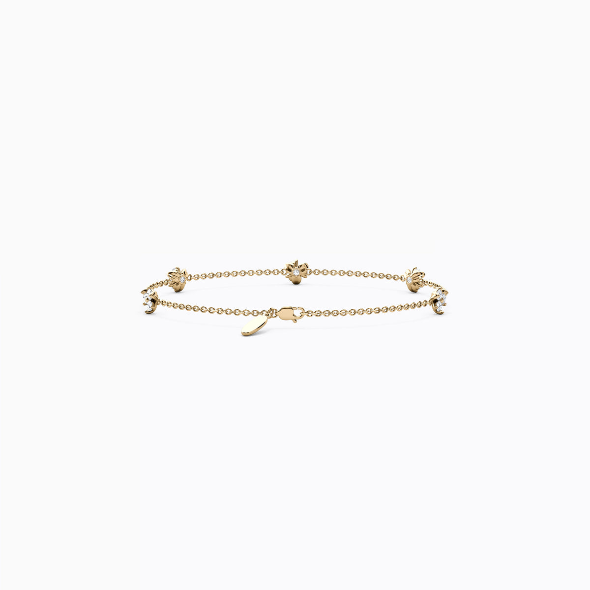 Diamond Mini Lotus 5-Station Chain Bracelet | 14K Gold