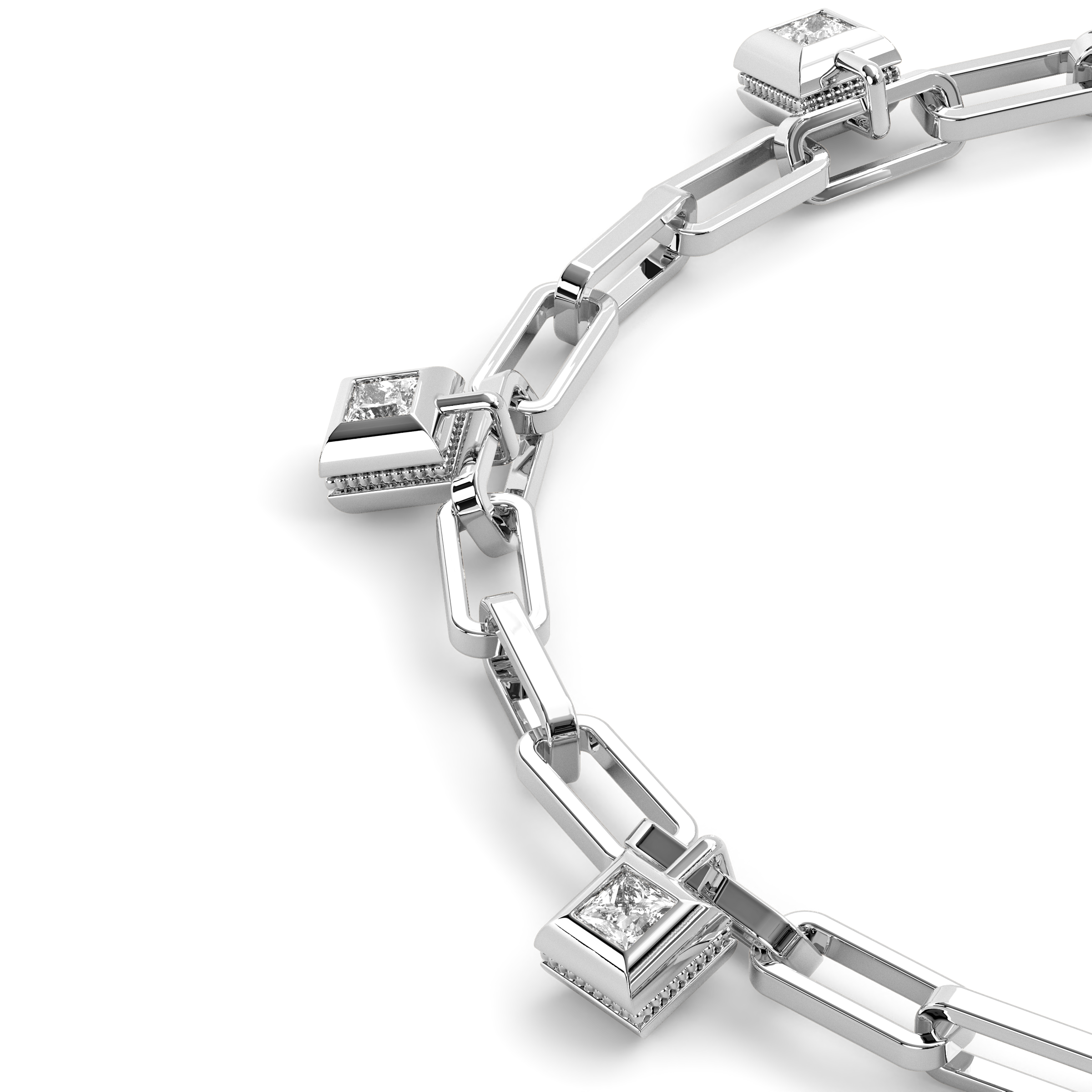Bracelet Charms Chaîne Trombone | Platine et Diamants