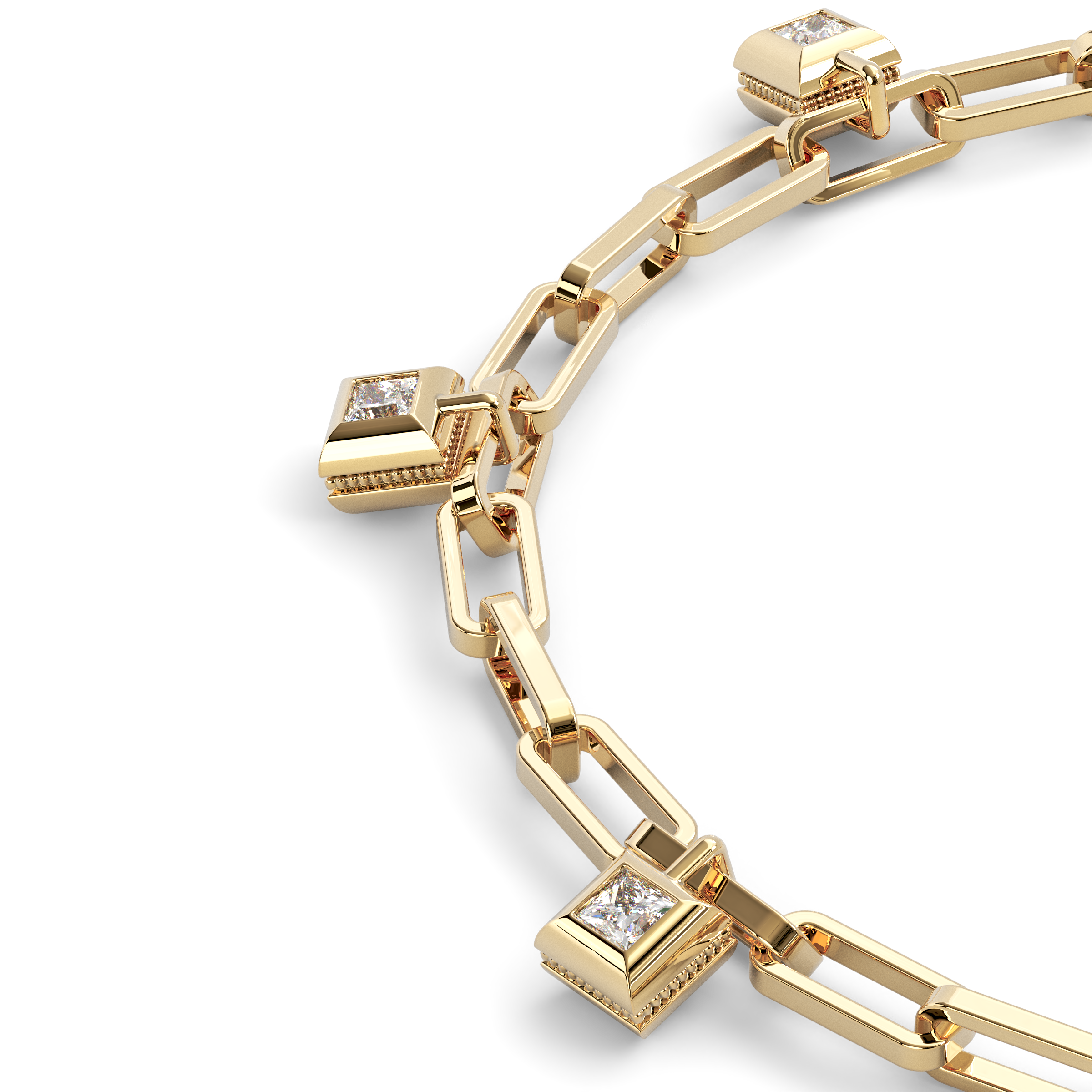 Bracelet Breloque Chaîne Trombone | Or Jaune 18K et Diamants
