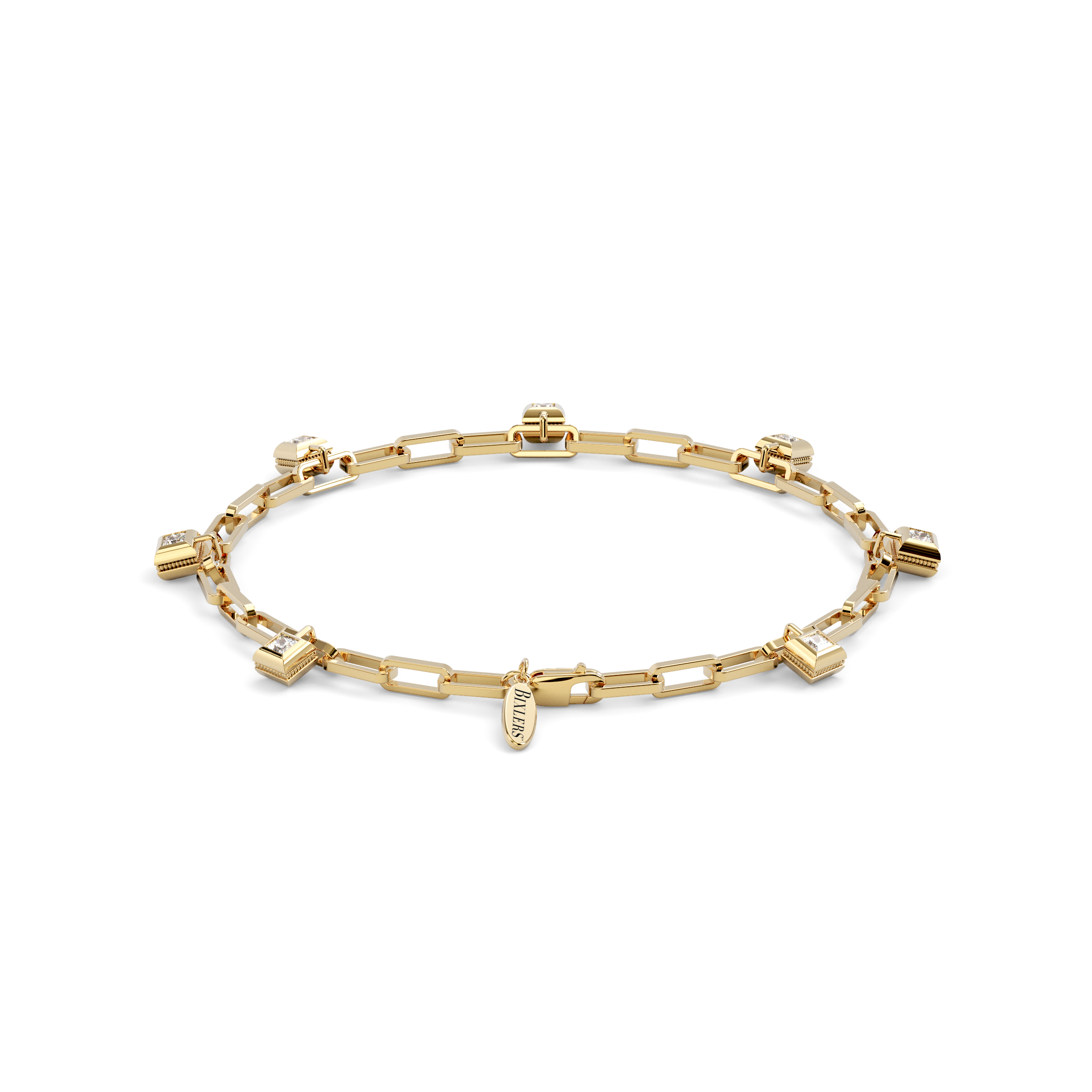 Paperclip Chain Charm Bracelet | 18K Yellow Gold and Diamonds