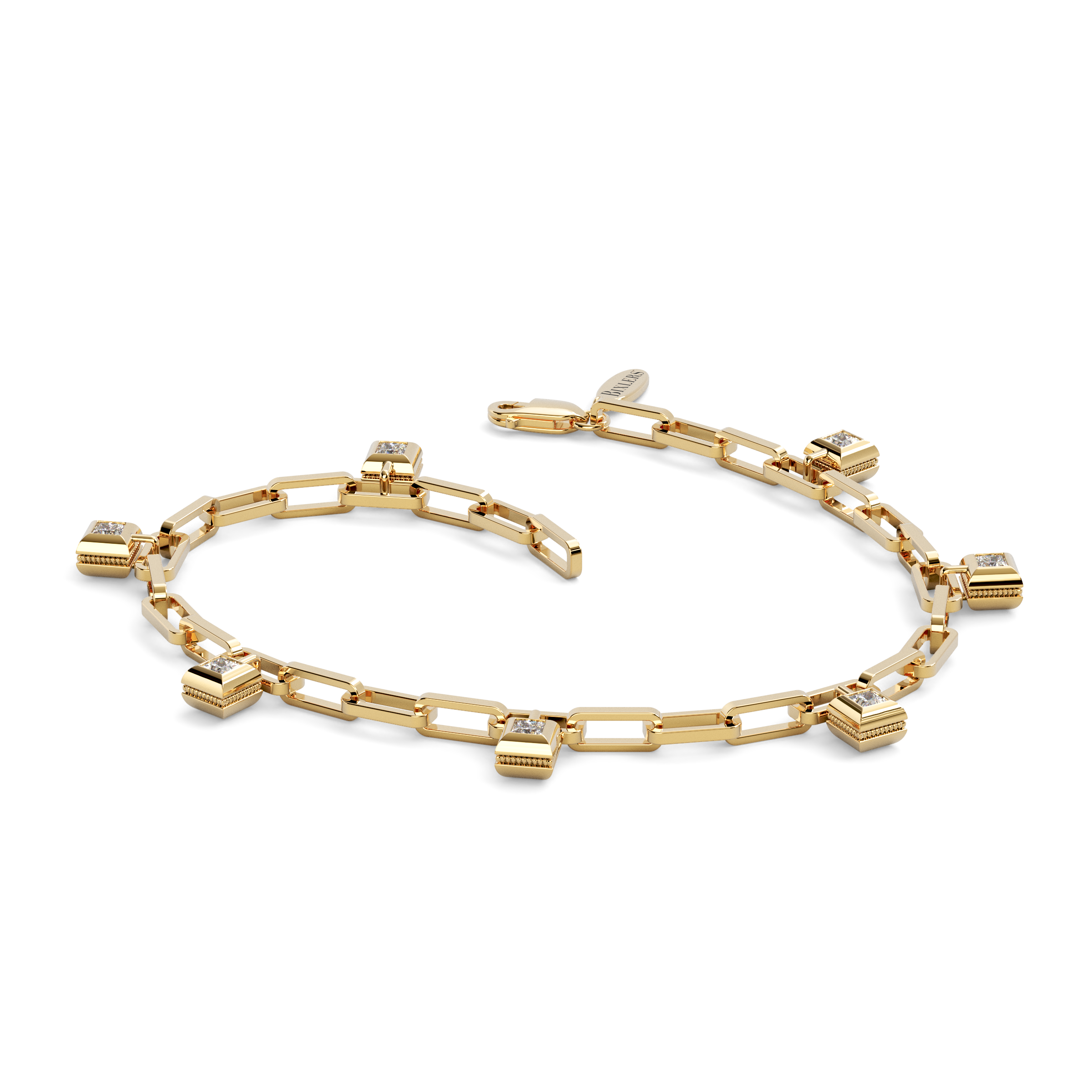 Paperclip Chain Charm Bracelet | 18K Yellow Gold and Diamonds
