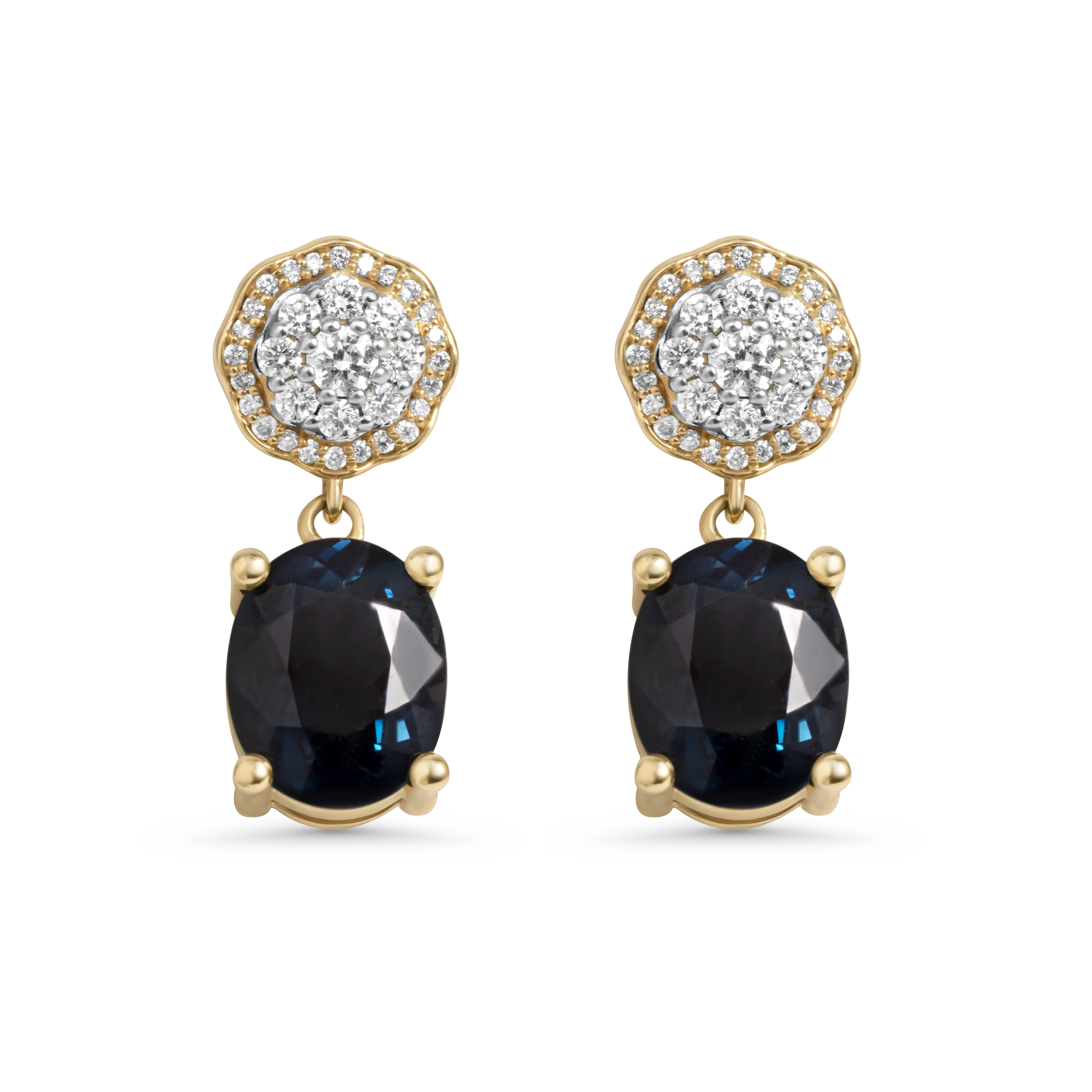 Boucles d'oreilles Tourmaline Vert Gris Bleuté & Diamants | Or 14K