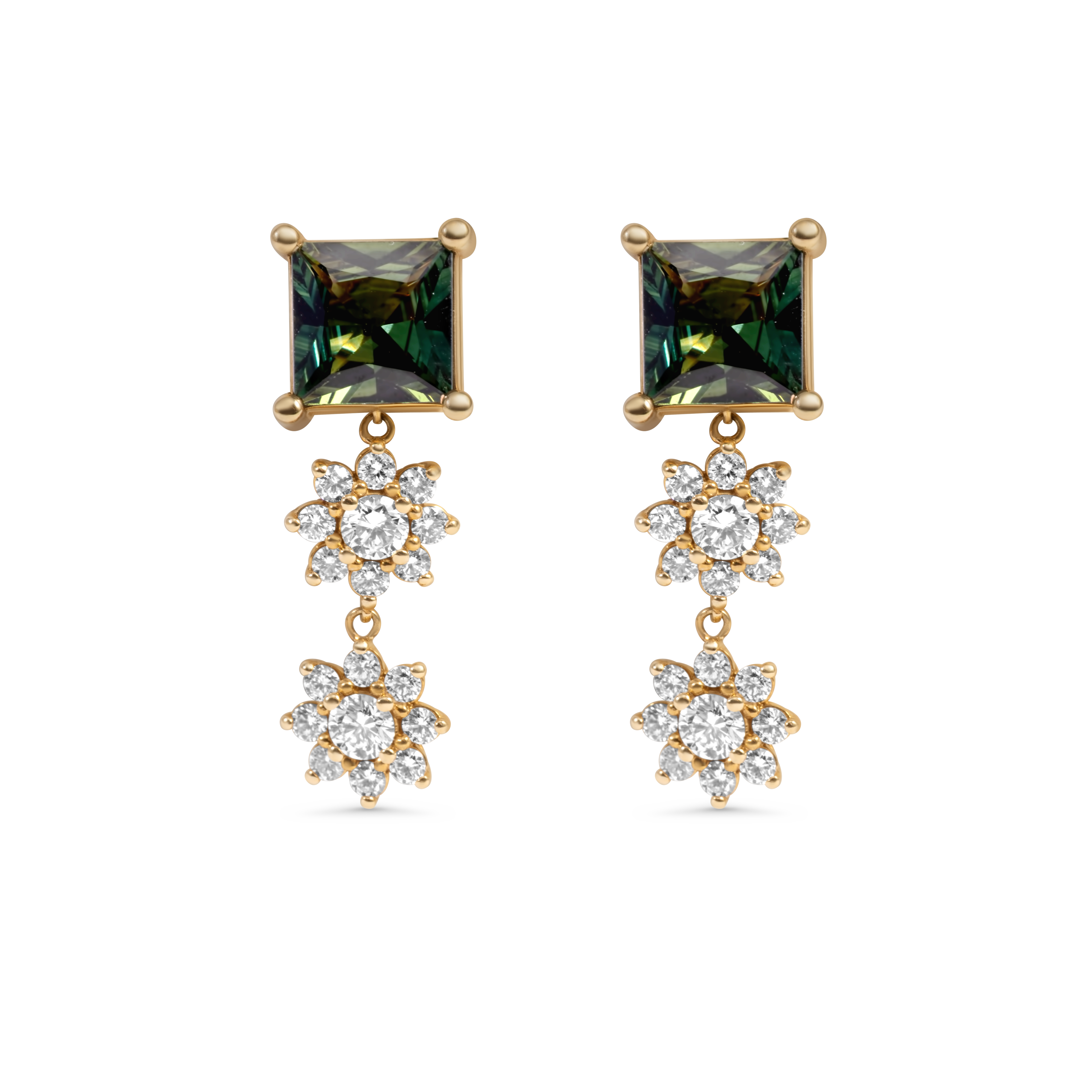 Boucles d'oreilles saphir vert et diamants | Or 14K