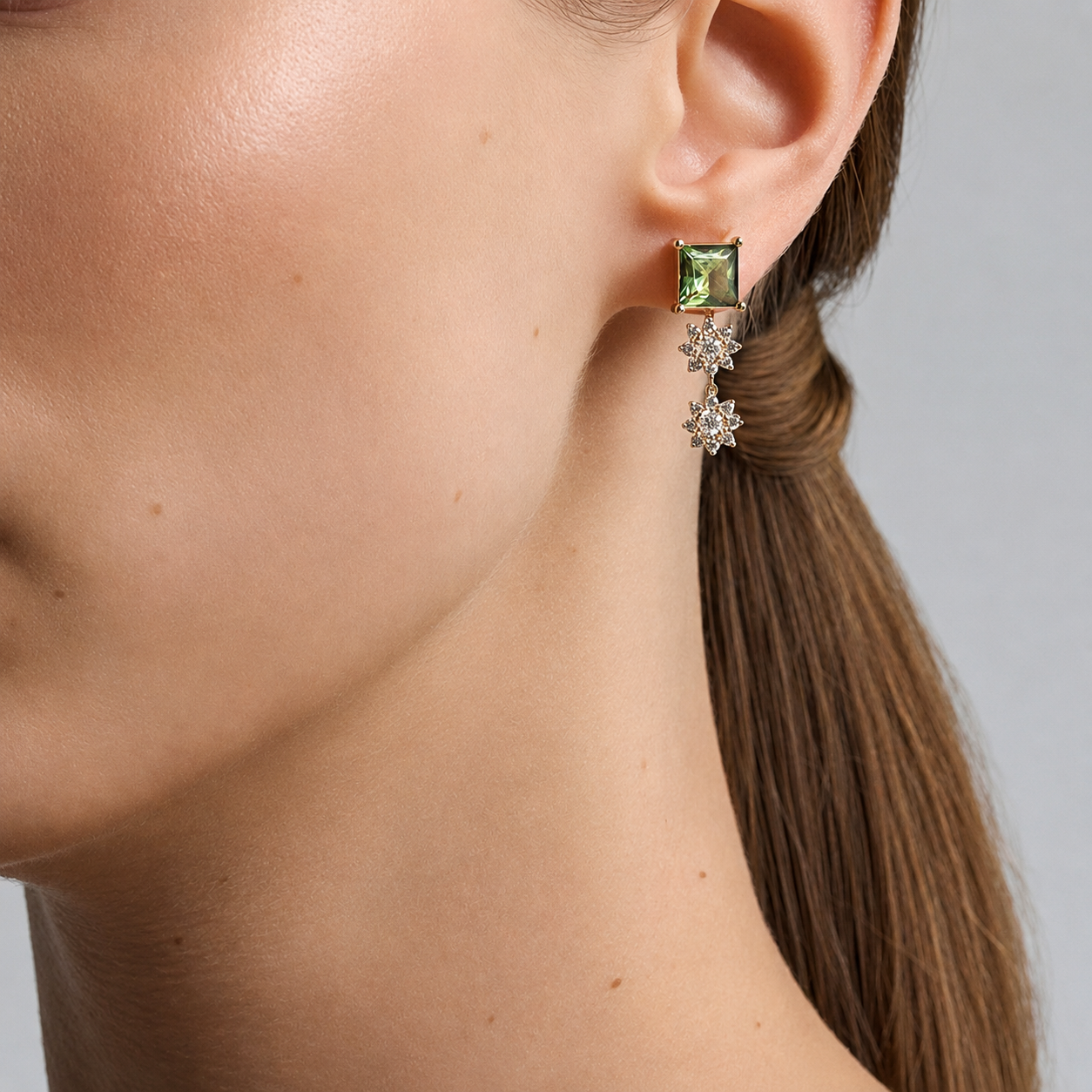 Boucles d'oreilles saphir vert et diamants | Or 14K