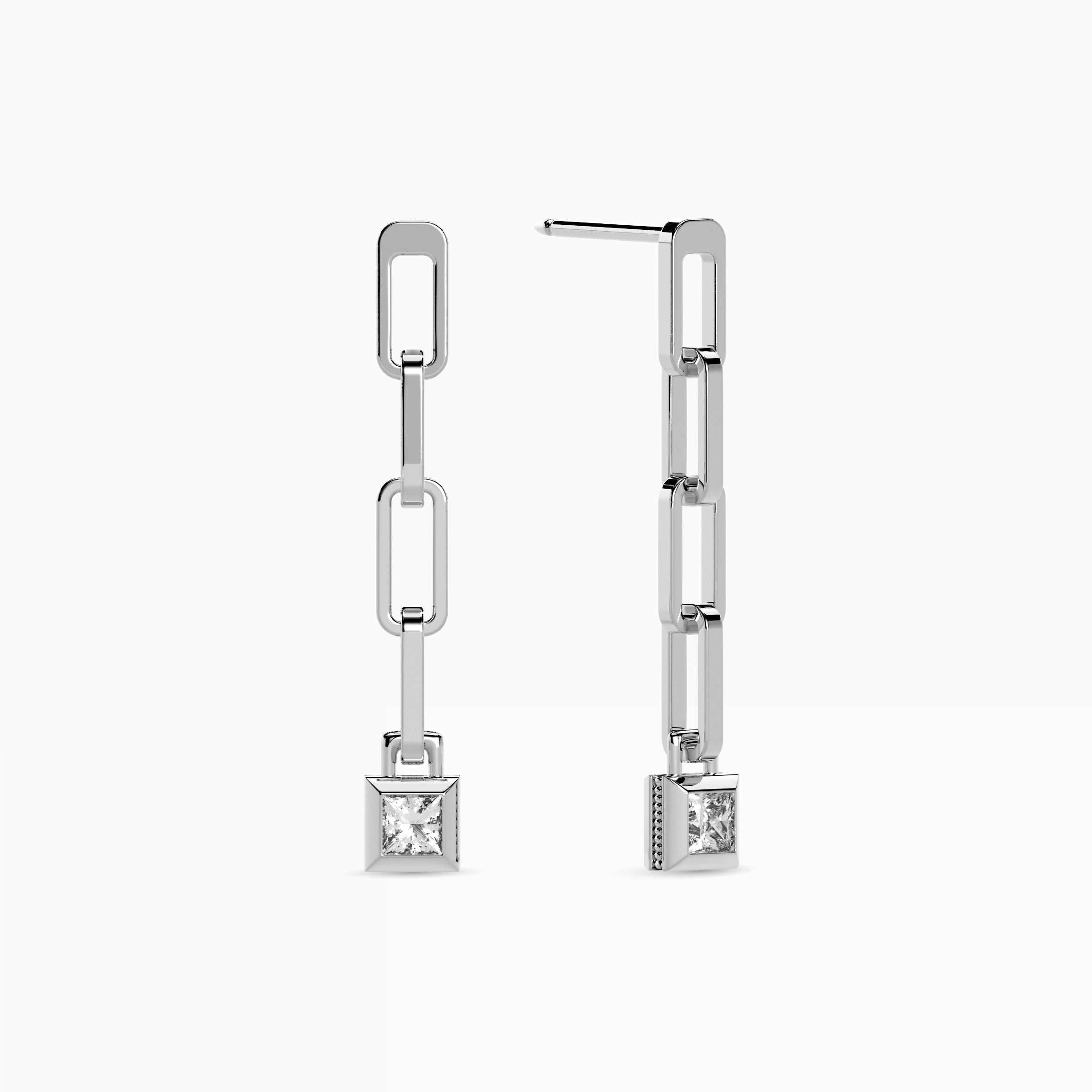 Boucles d'oreilles pendantes trombones en diamants | Platine