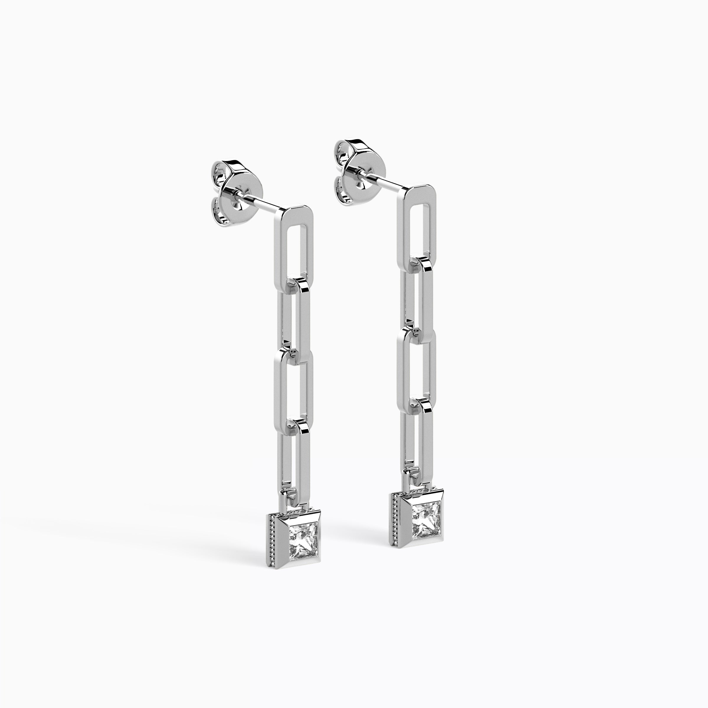 Boucles d'oreilles pendantes trombones en diamants | Platine