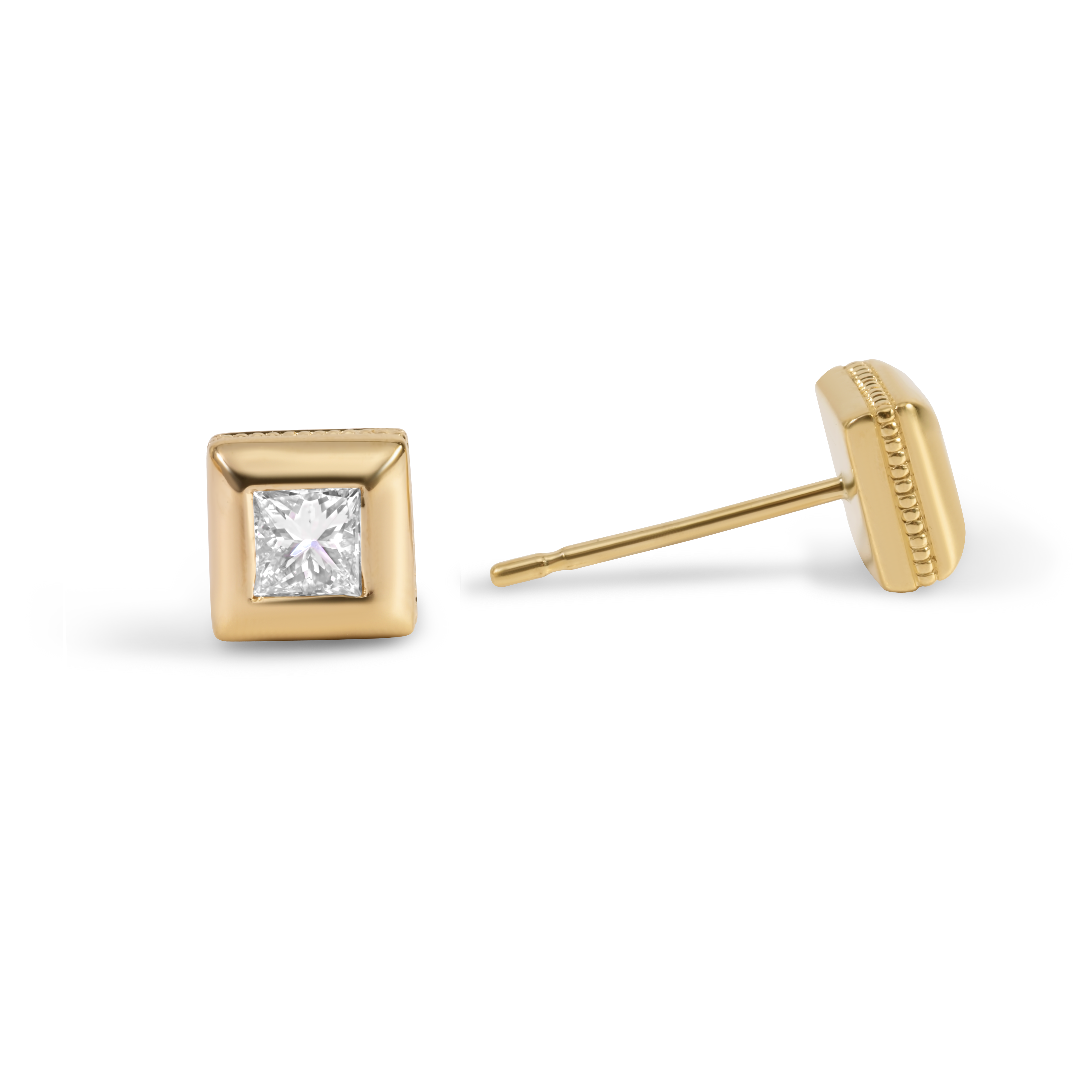Puces d'oreilles géométriques | Or jaune 18 carats avec diamants