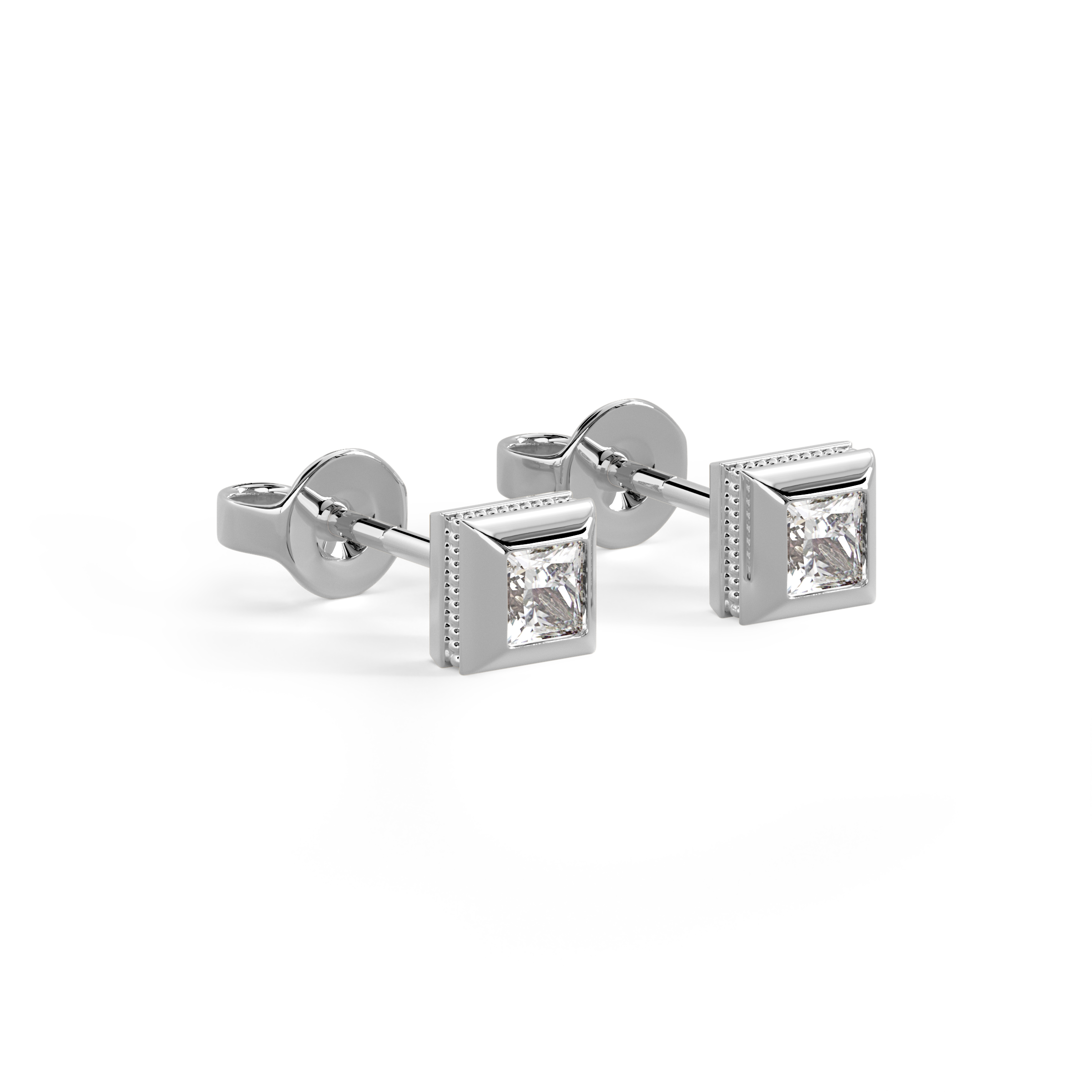 Puces d'oreilles texturées géométriques | Platine avec diamants