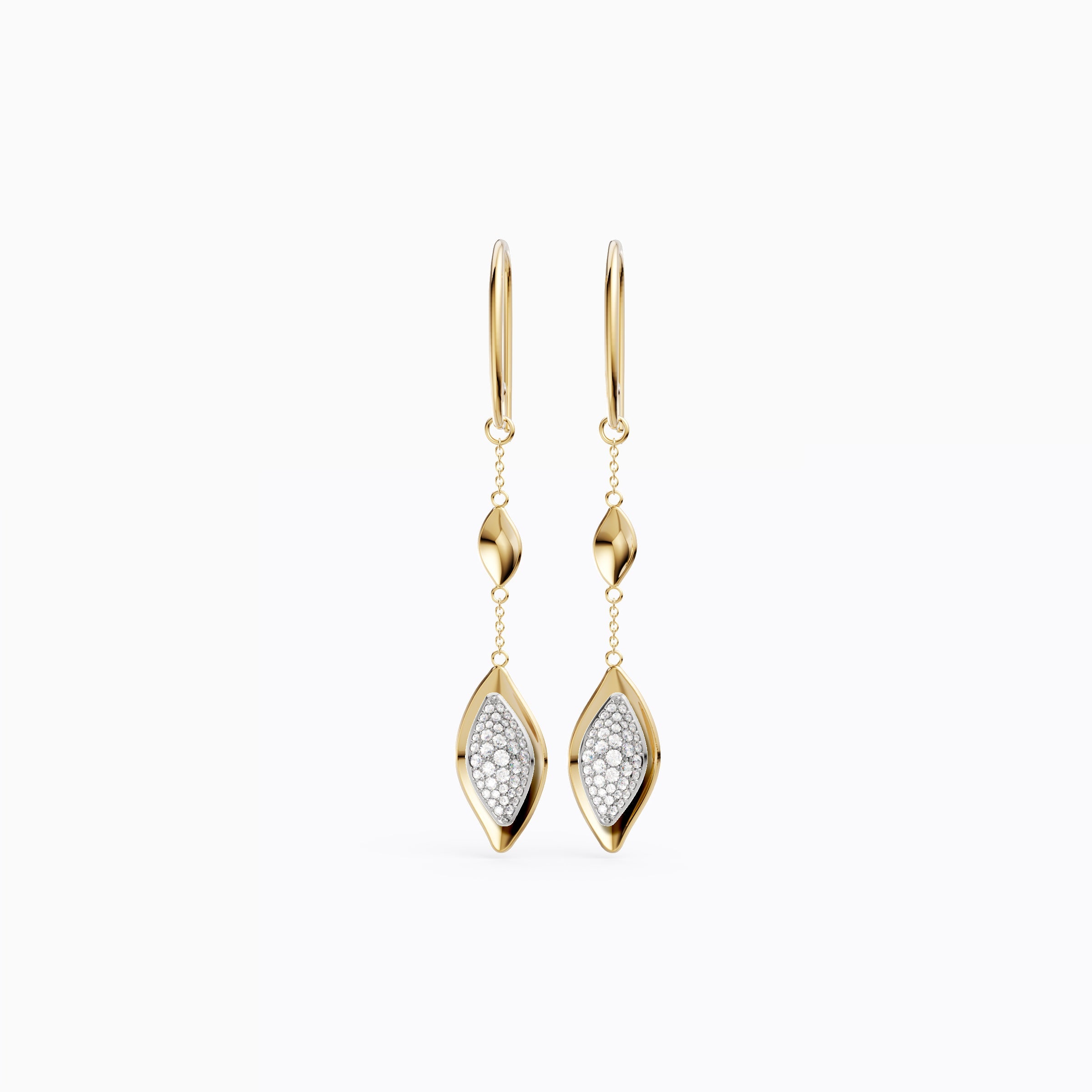 Boucles d'oreilles pendantes Feuille de diamant inspirées de la nature Or 18 carats | Platine