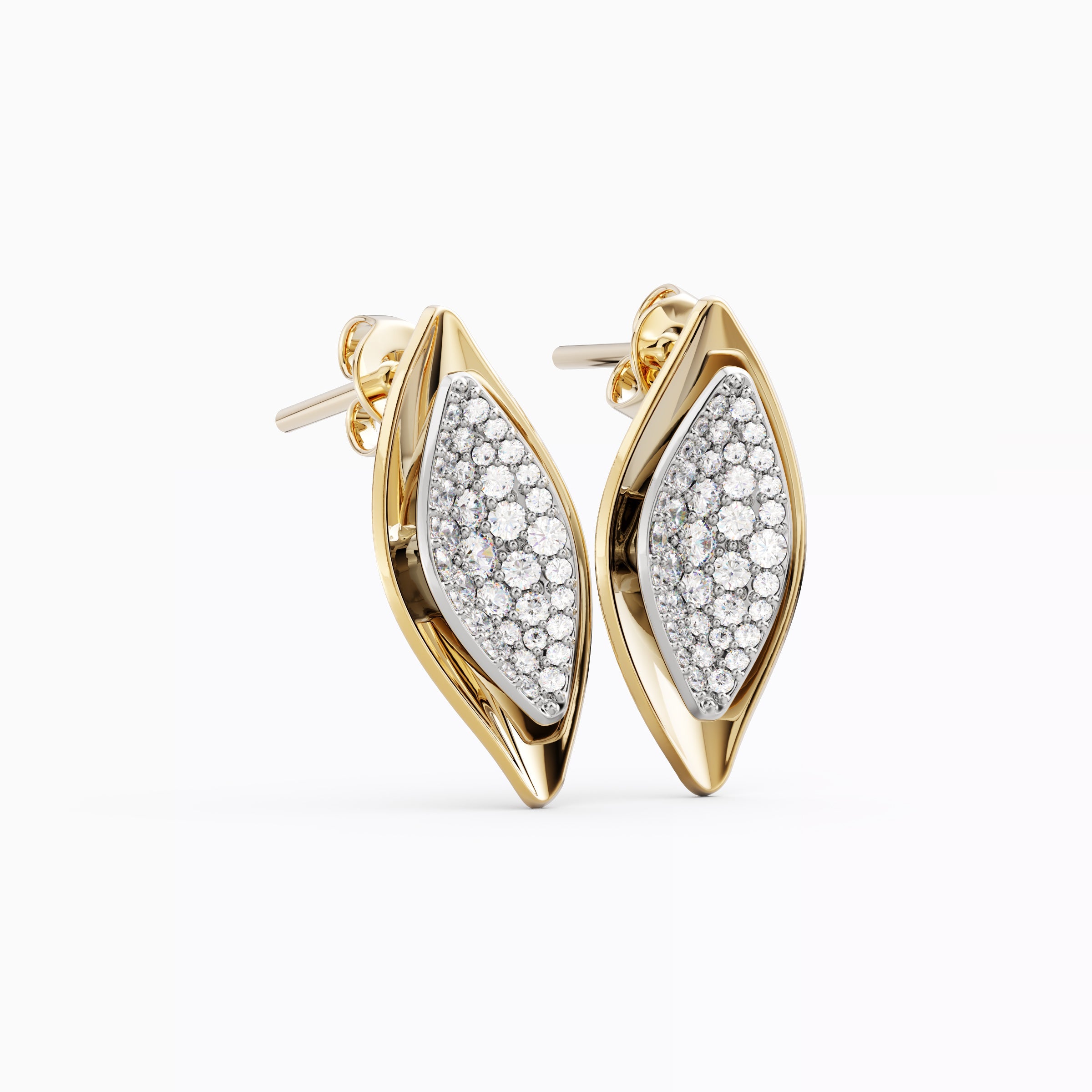 Puces d'oreilles feuille diamant inspirées de la nature Or 18 carats | Platine
