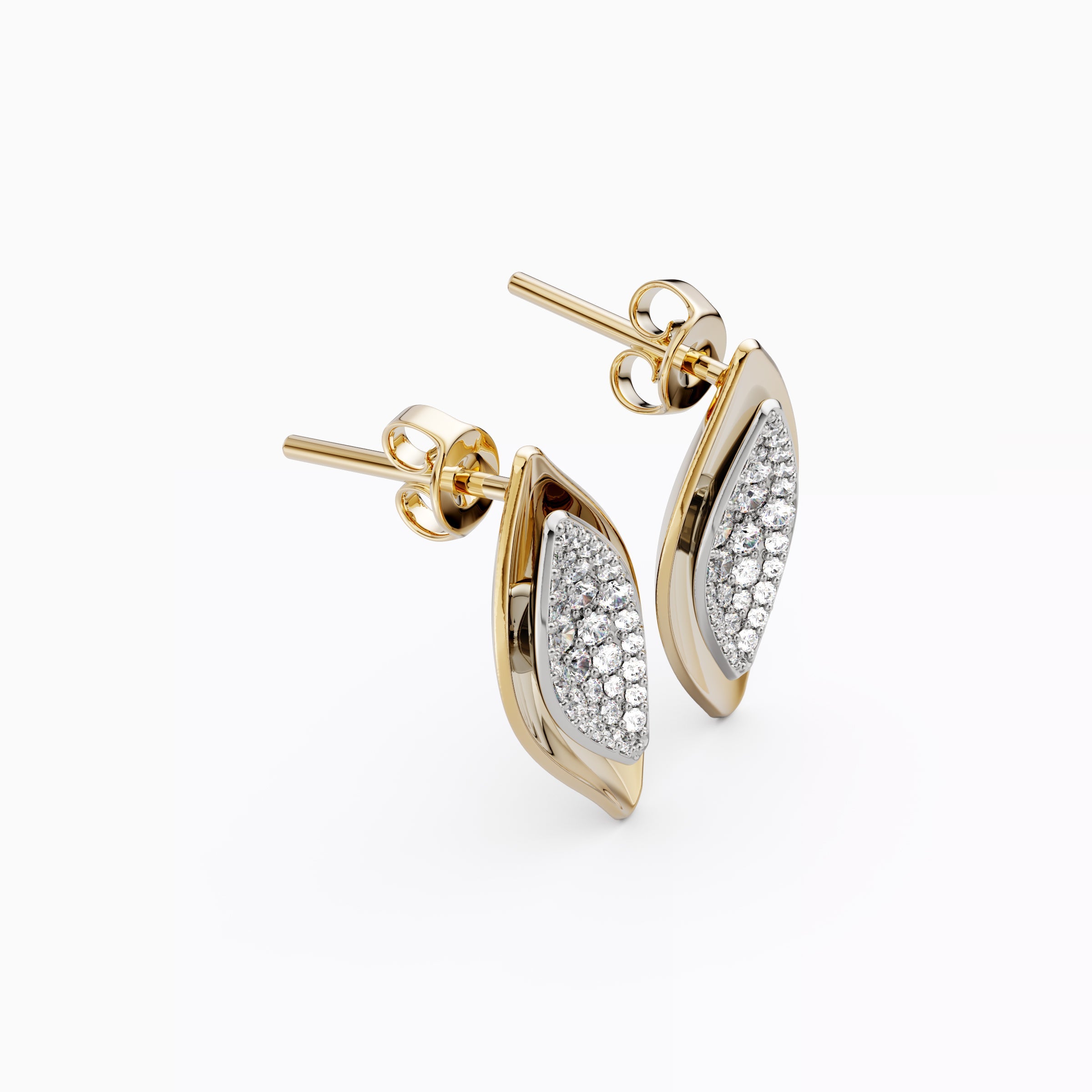 Puces d'oreilles feuille diamant inspirées de la nature Or 18 carats | Platine