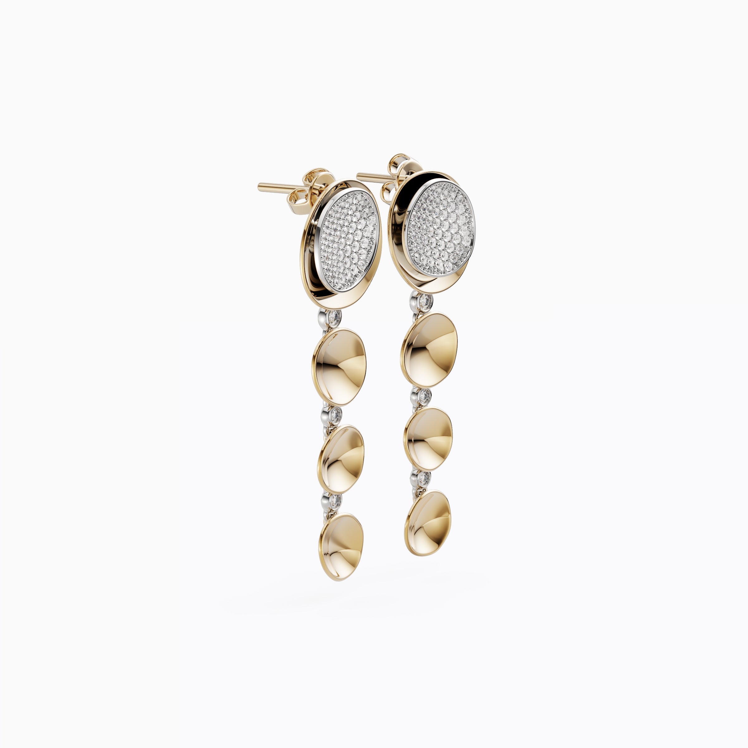 Boucles d'oreilles pendantes bicolores avec diamants flottants Or 18 carats | Platine