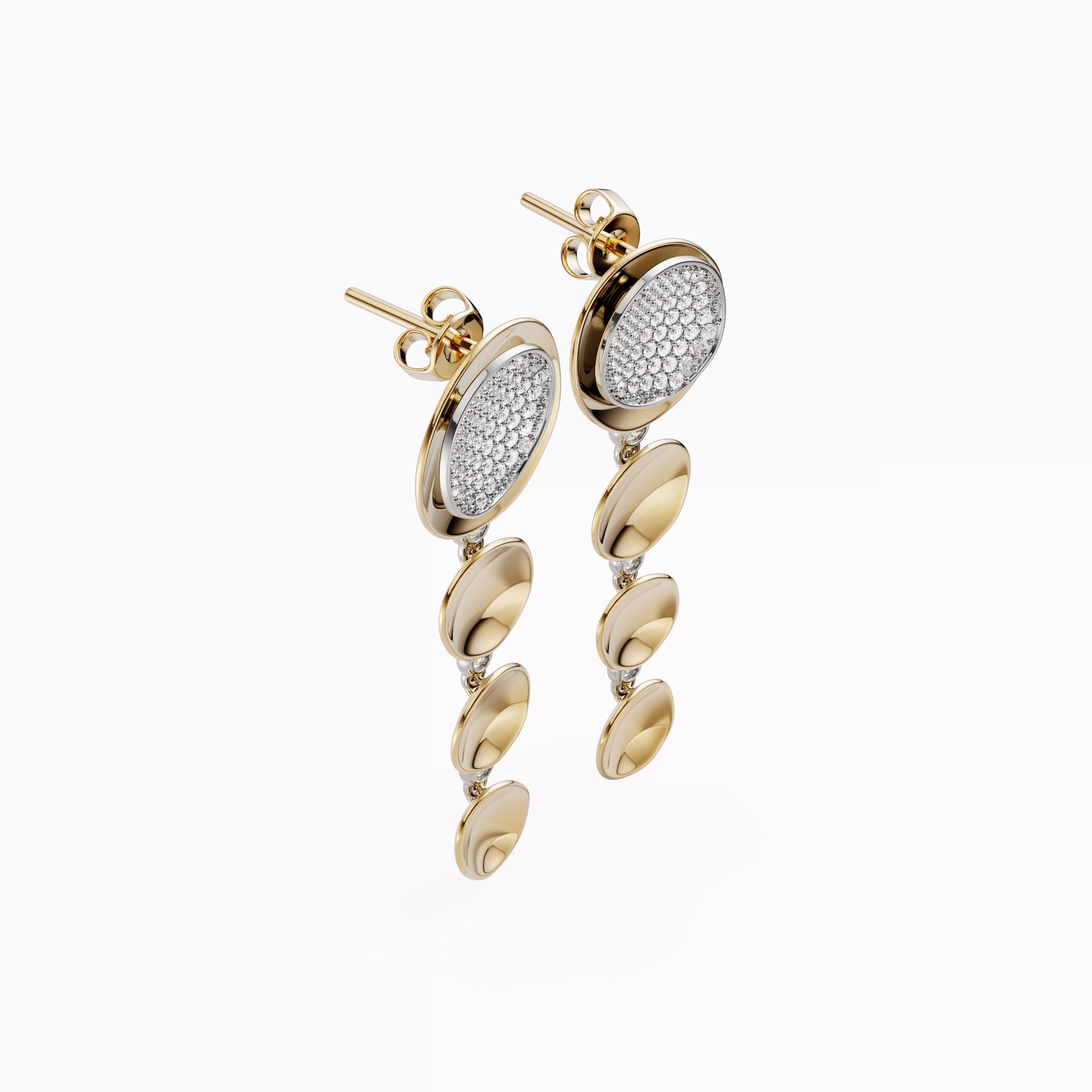 Boucles d'oreilles pendantes bicolores avec diamants flottants Or 18 carats | Platine