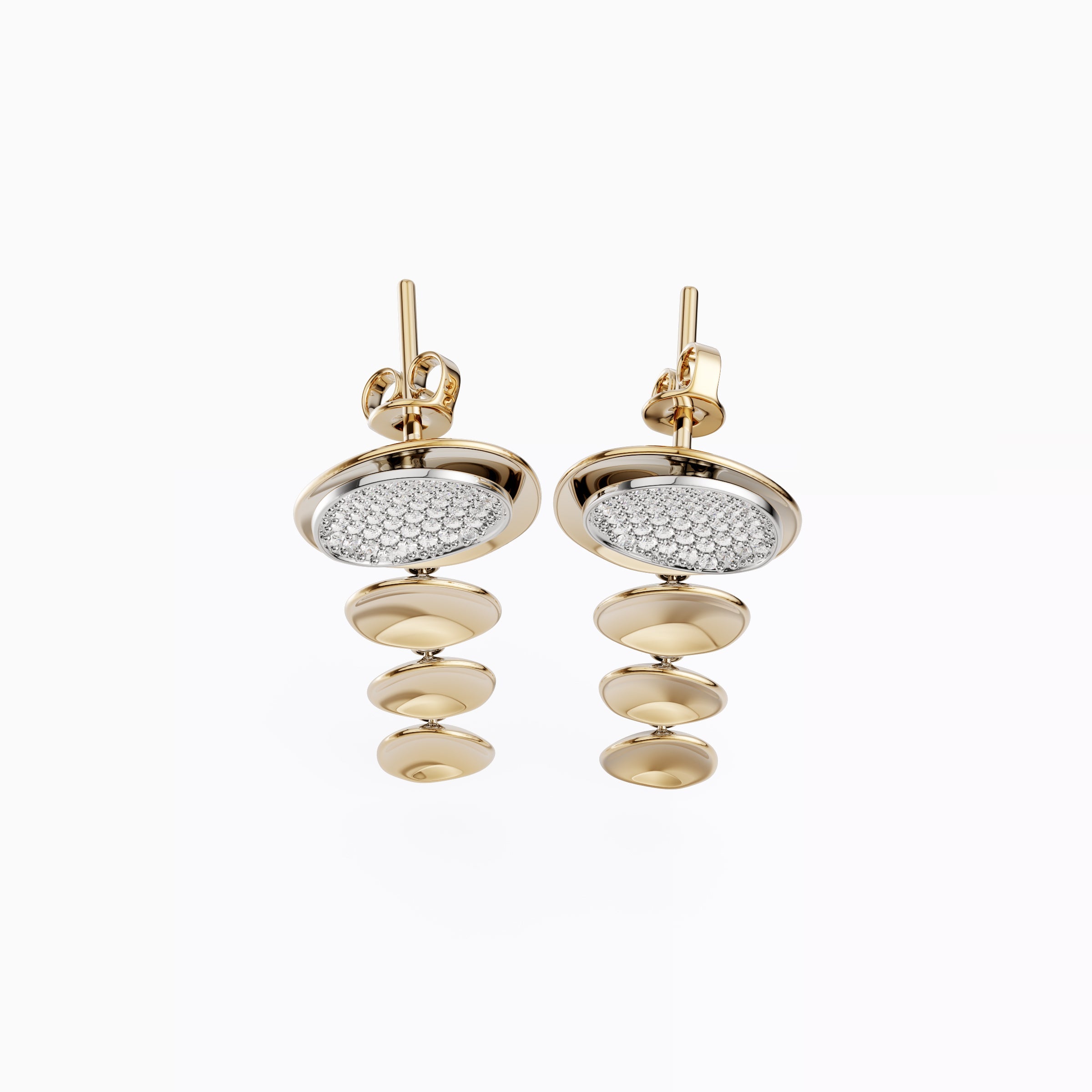 Boucles d'oreilles pendantes bicolores avec diamants flottants Or 18 carats | Platine
