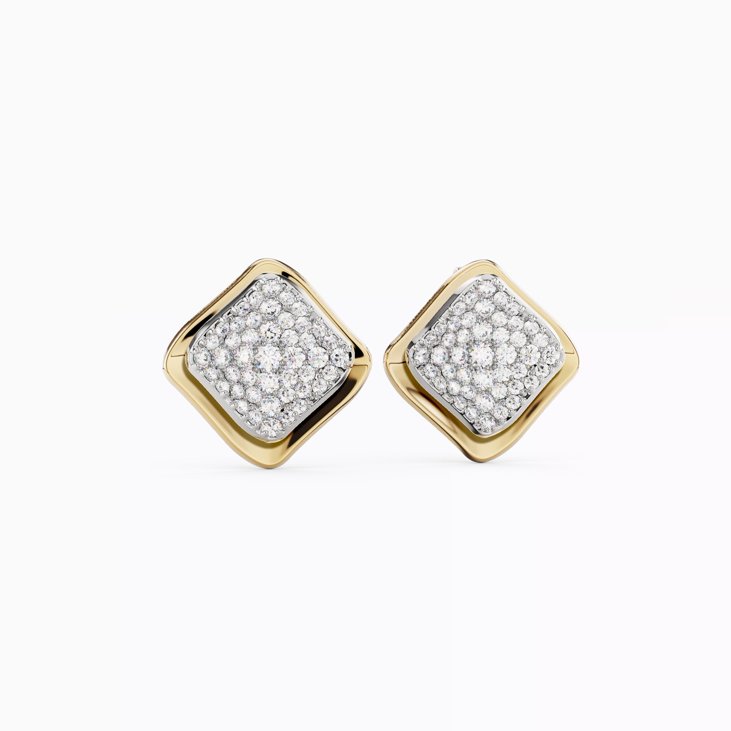 Boucles d'oreilles pendantes en or 18 carats/platine avec diamants flottants et deux tons.