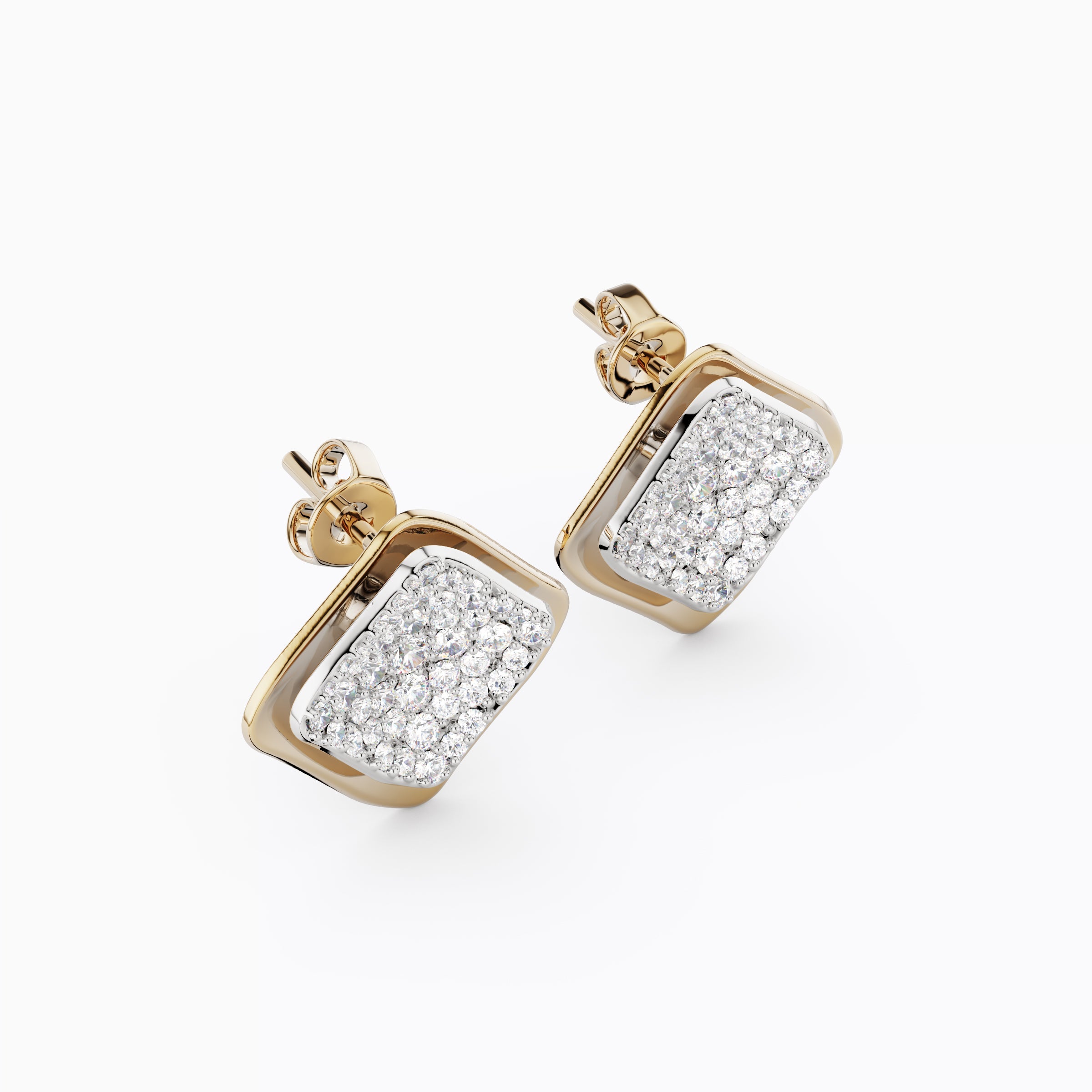 Boucles d'oreilles pendantes en or 18 carats/platine avec diamants flottants et deux tons.