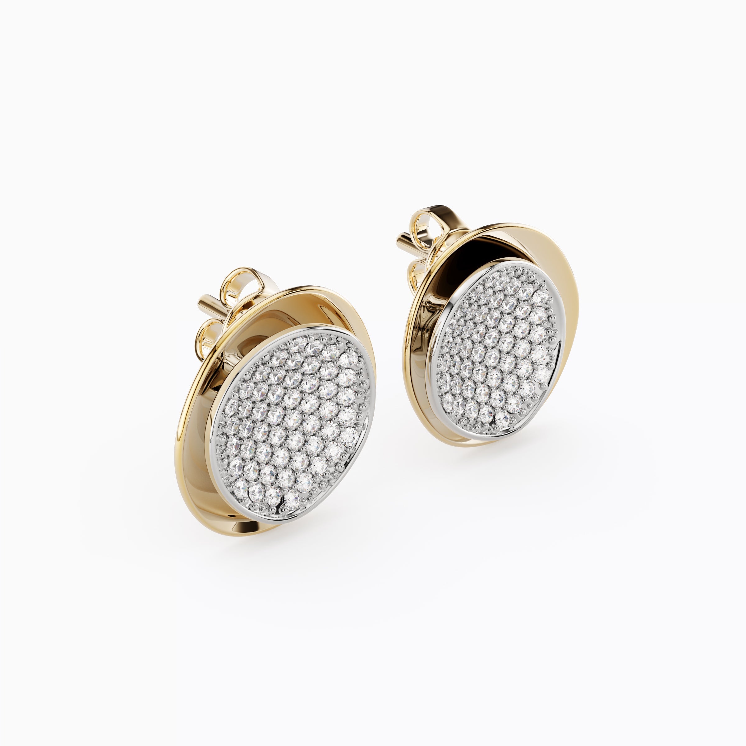 Puces d'oreilles bicolores flottantes avec diamants en or 18 carats | Platine