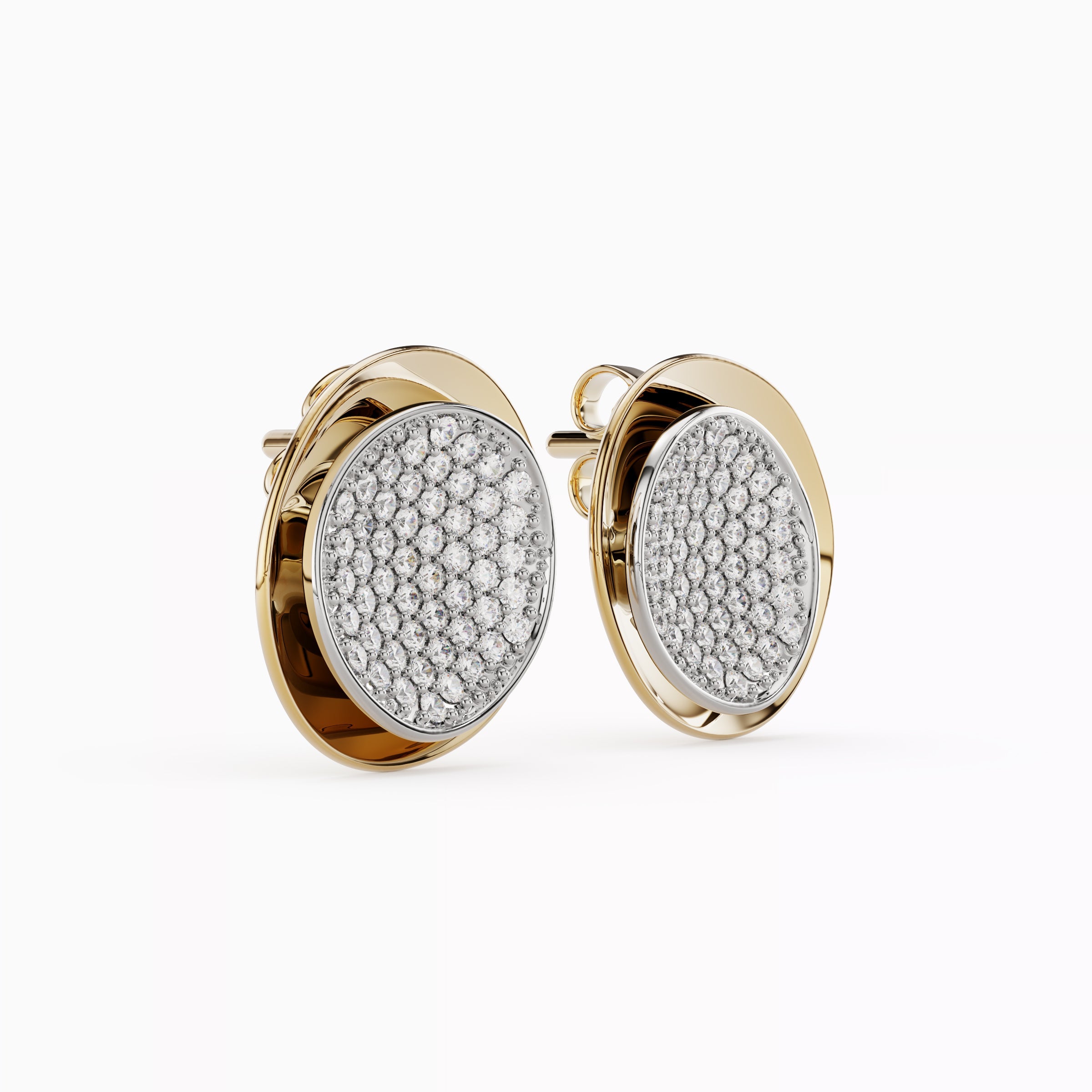 Floating diamond two-tone stud earrings 18K Gold | Platinum