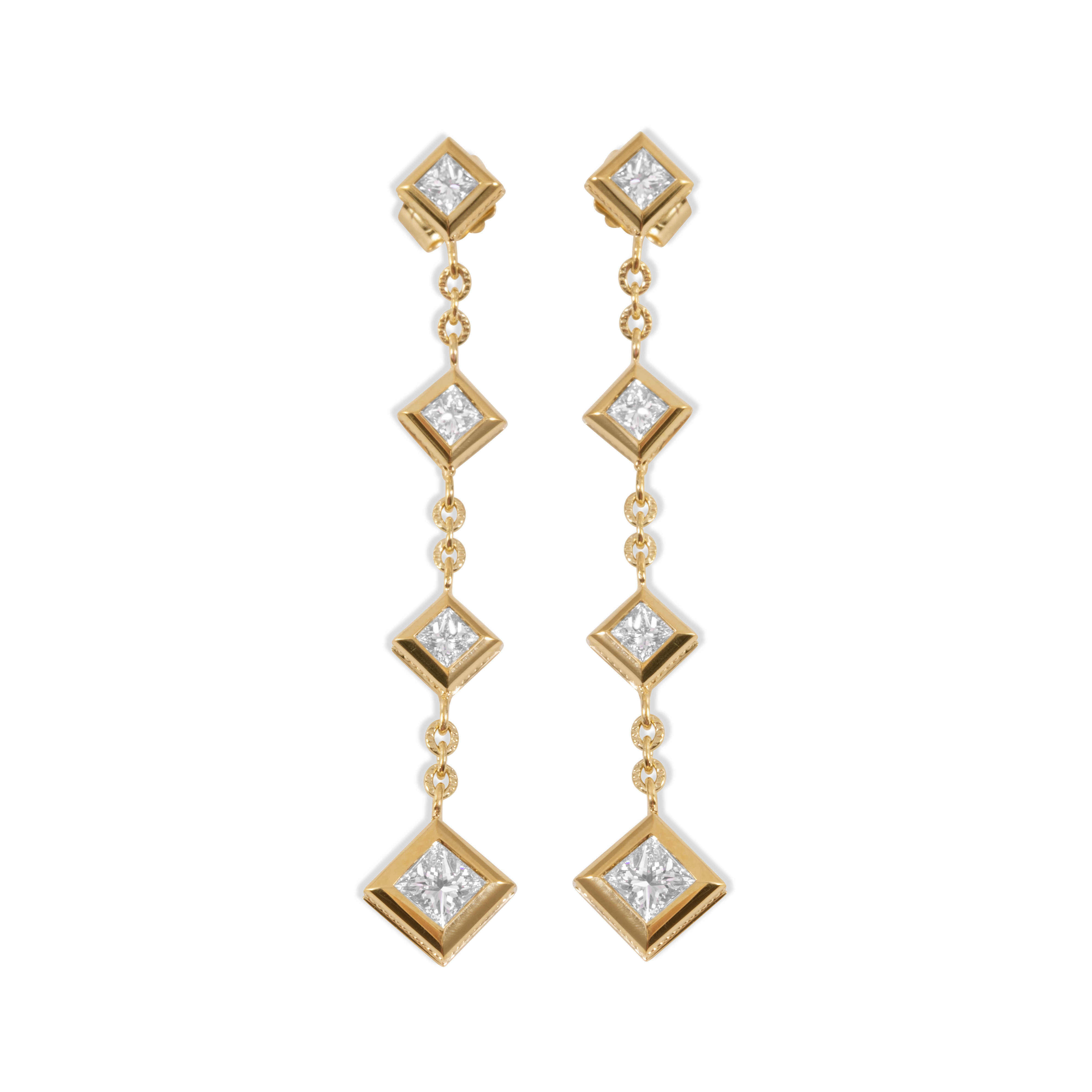 Boucles d'oreilles pendantes triangle en cascade de diamants | Or 18 carats
