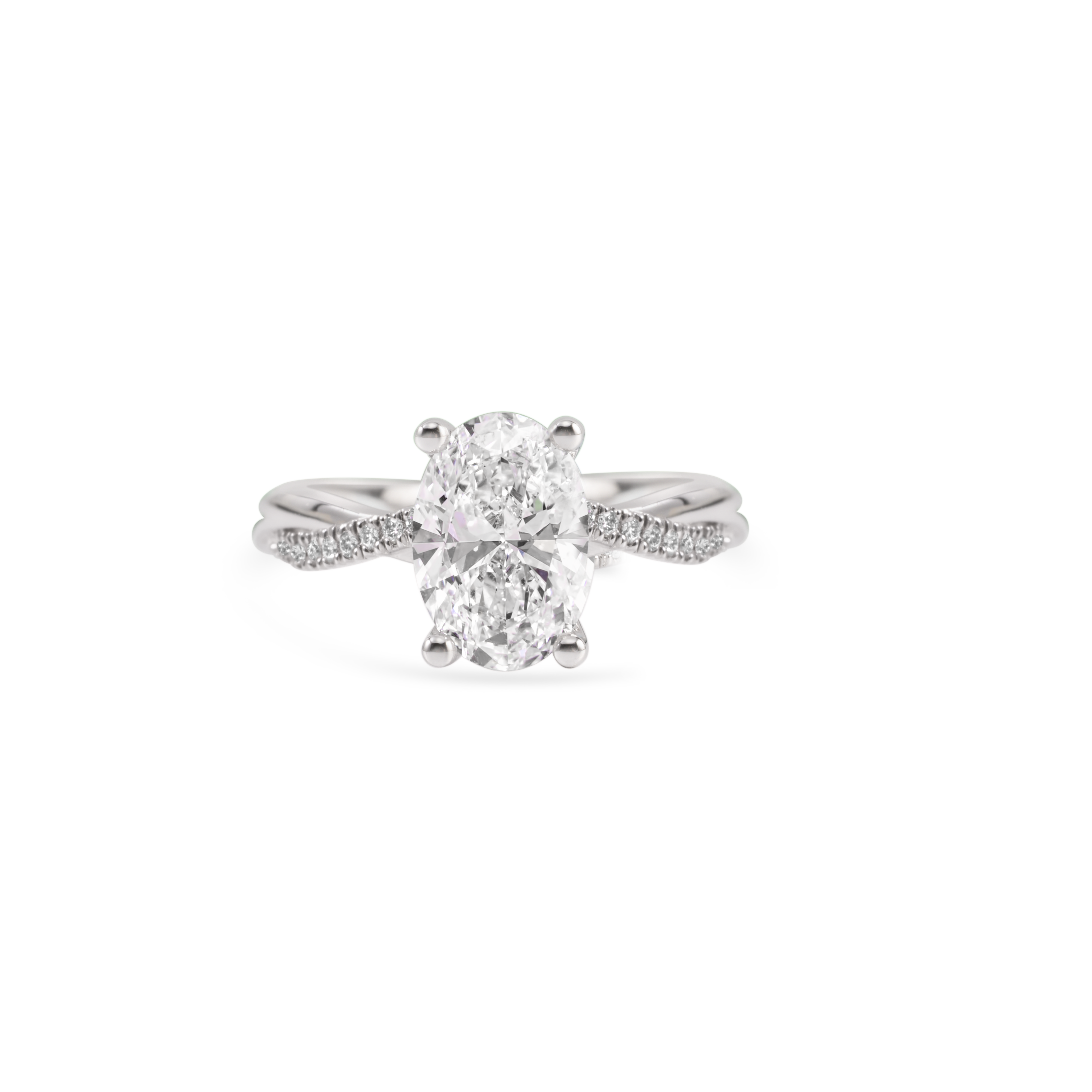 Solitaire ovale brillant avec pavé de diamants bague de fiançailles | Or 14K
