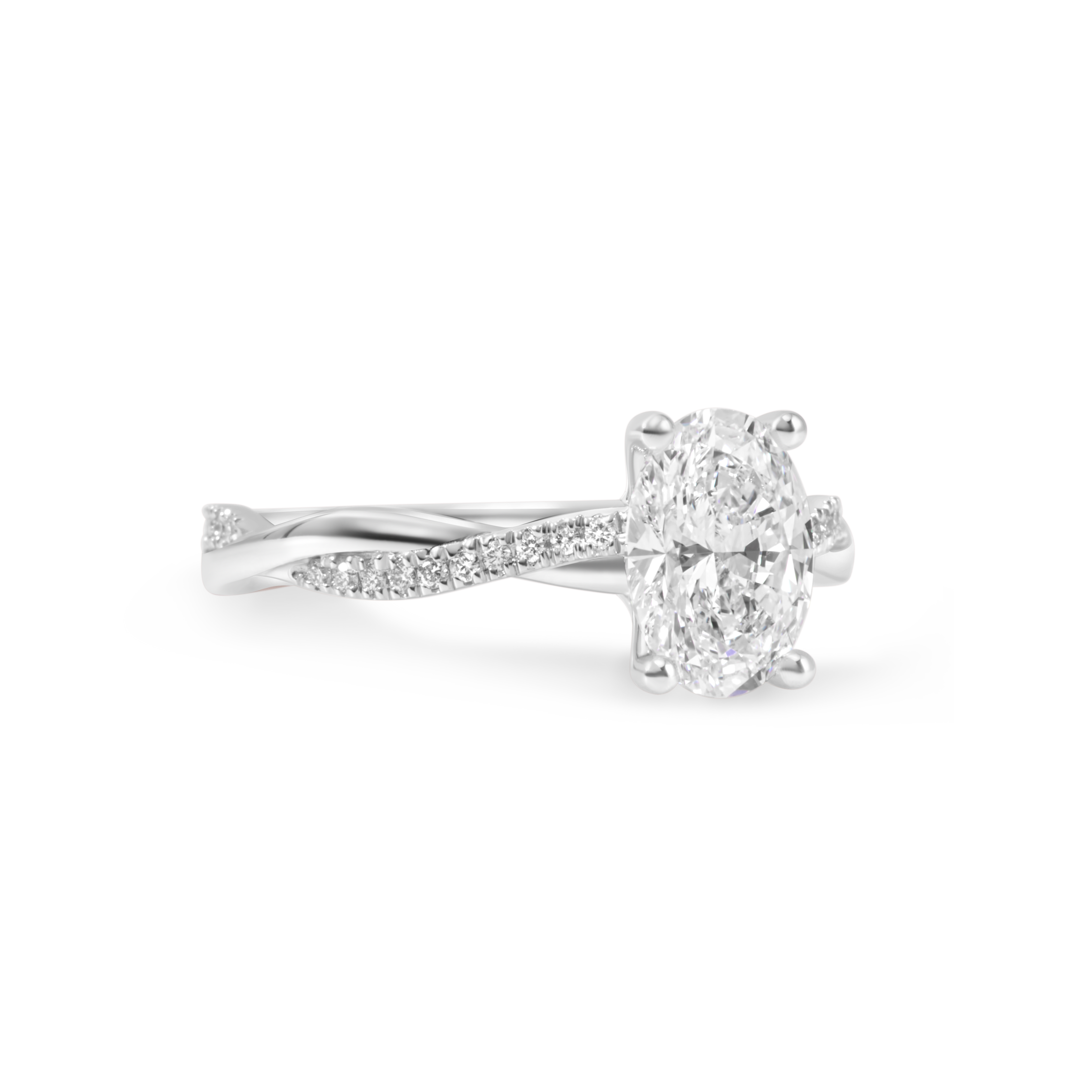 Solitaire ovale brillant avec pavé de diamants bague de fiançailles | Or 14K