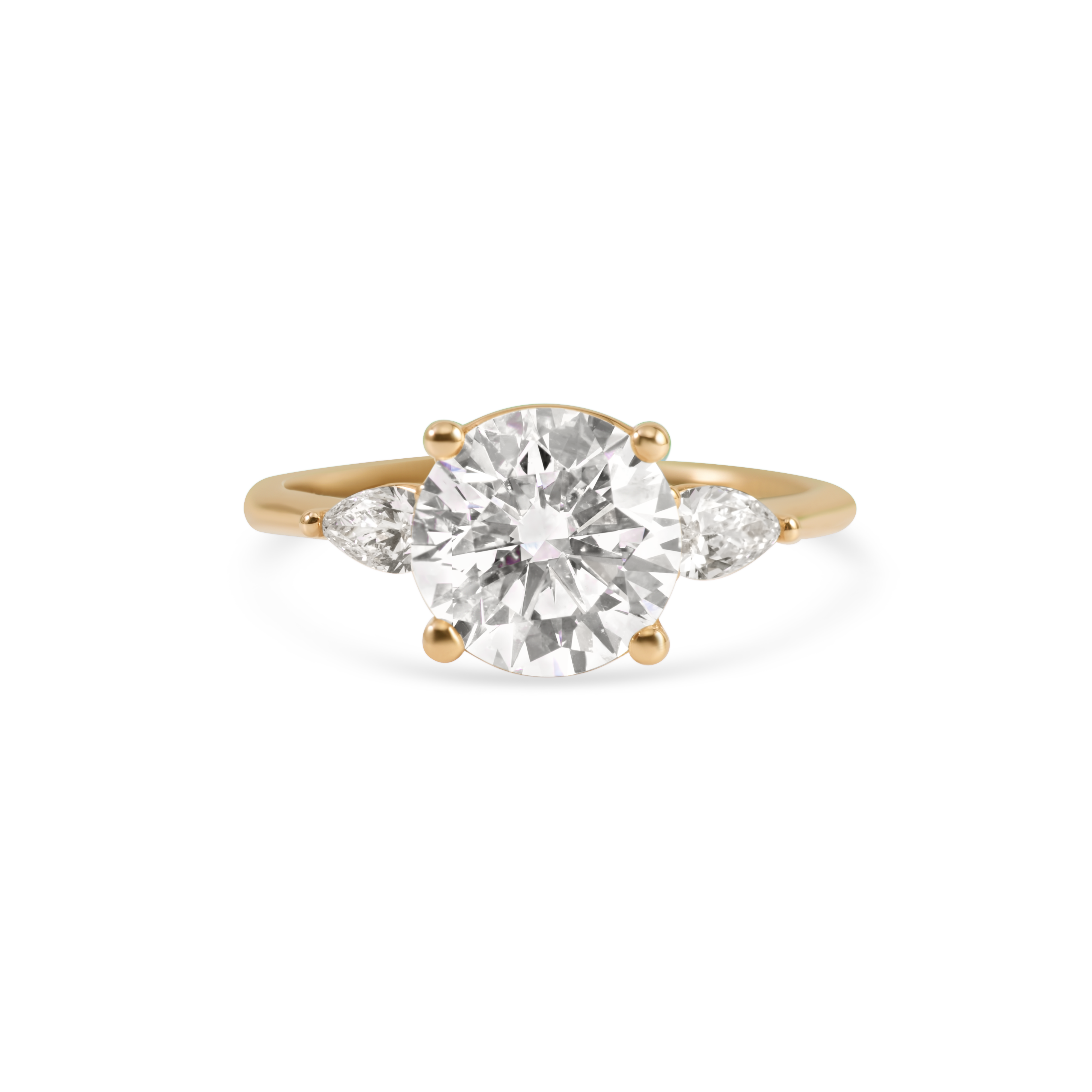 Bague de fiançailles trilogie ornée de diamants ronds et poire | Or 14 carats