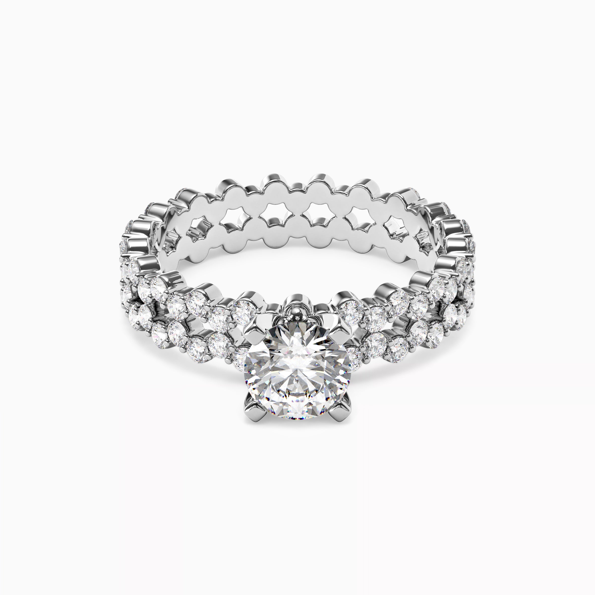 Bague de fiançailles Solitaire asymétrique en platine avec diamants