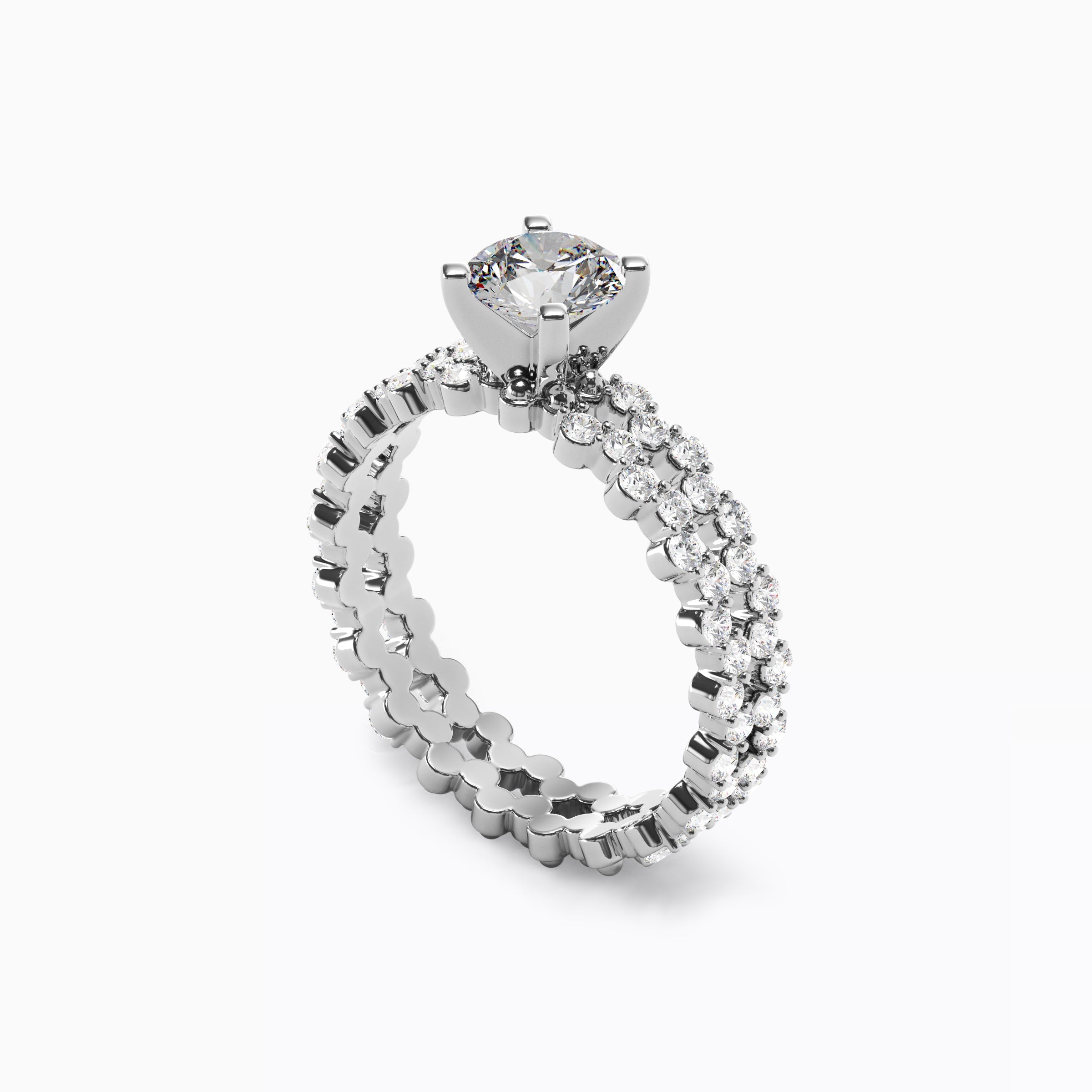 Bague de fiançailles Solitaire asymétrique en platine avec diamants