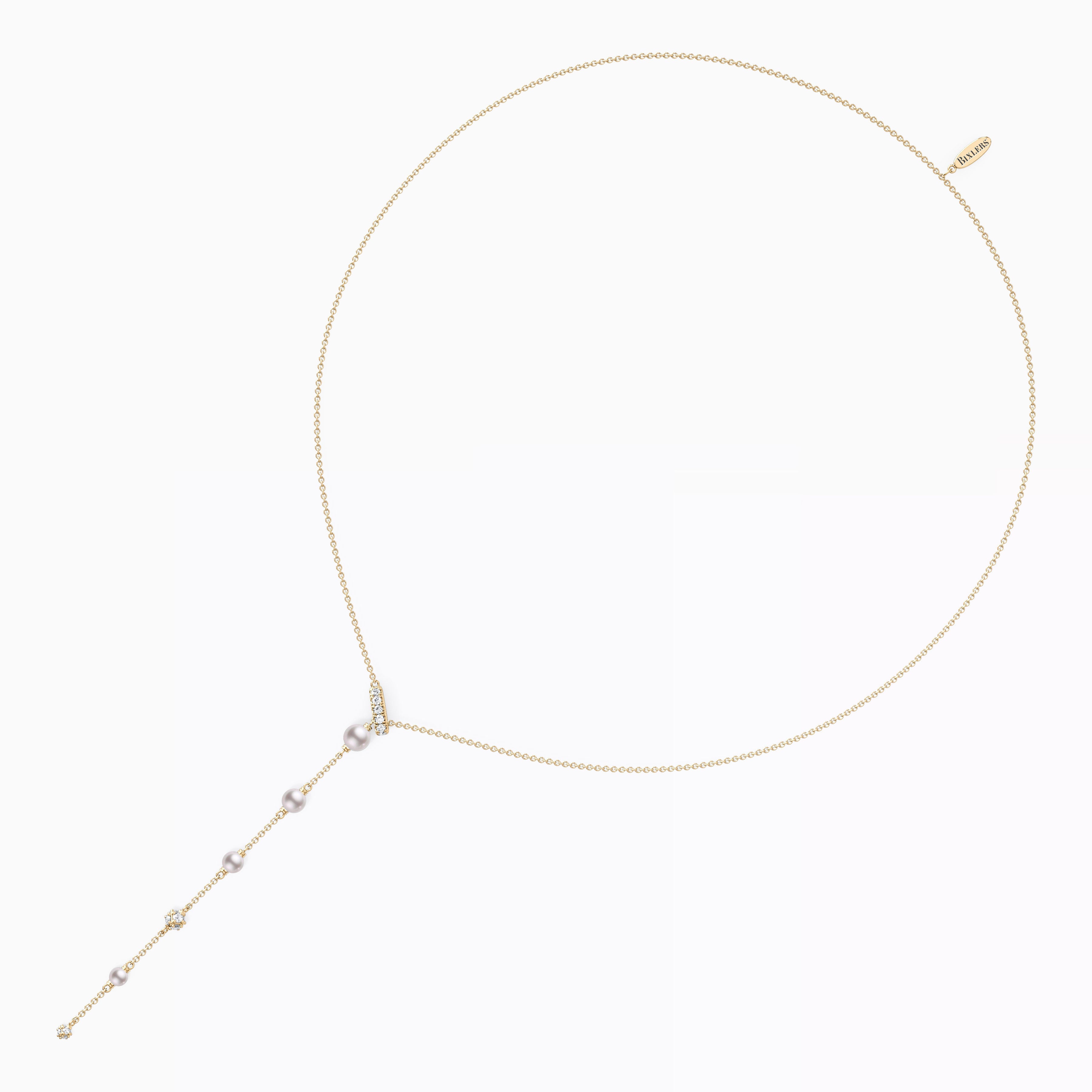 Fresh Water Graduated Pearl & Diamond Drop Necklace | 14K Gold