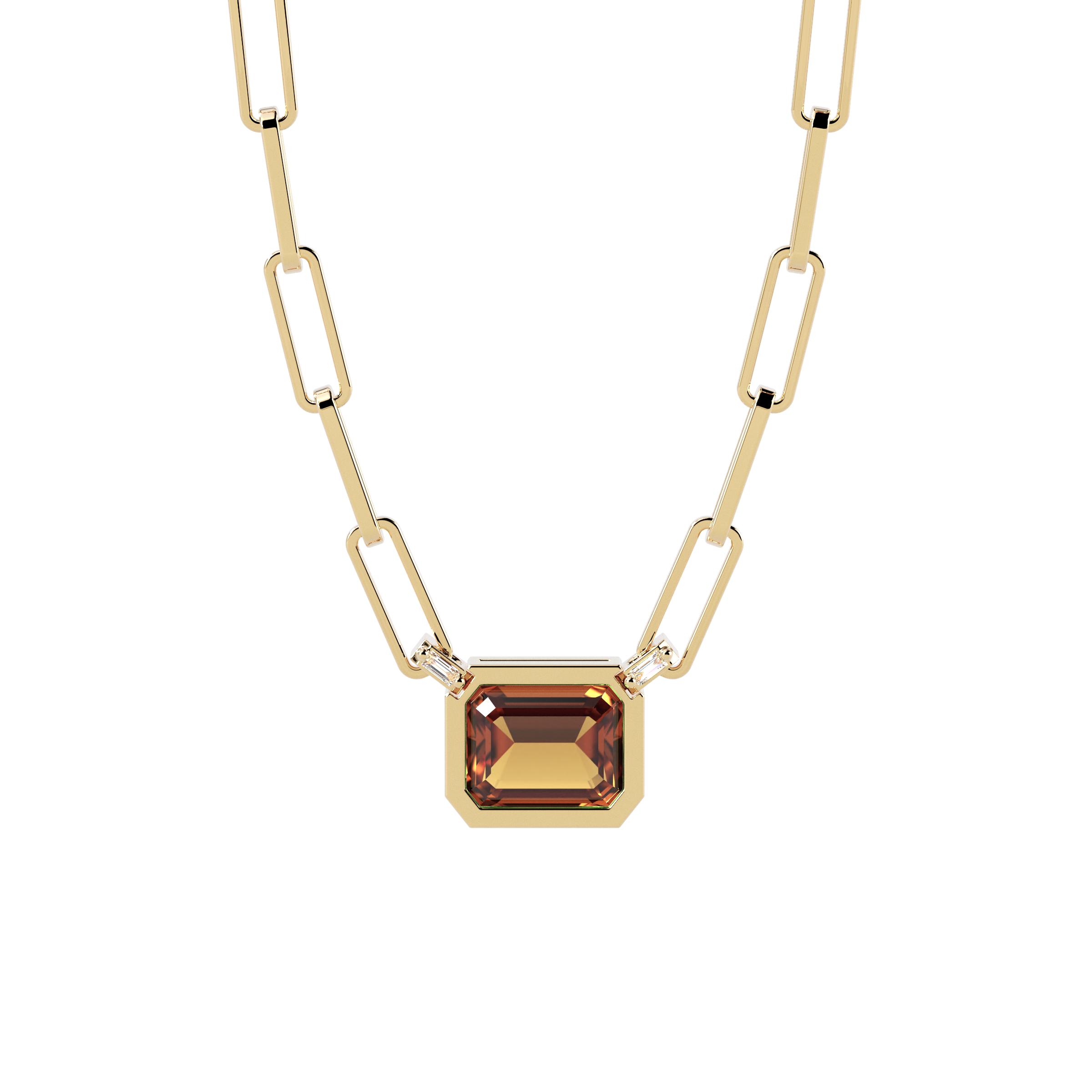 Collier trombone citrine et diamants | Or 14 carats