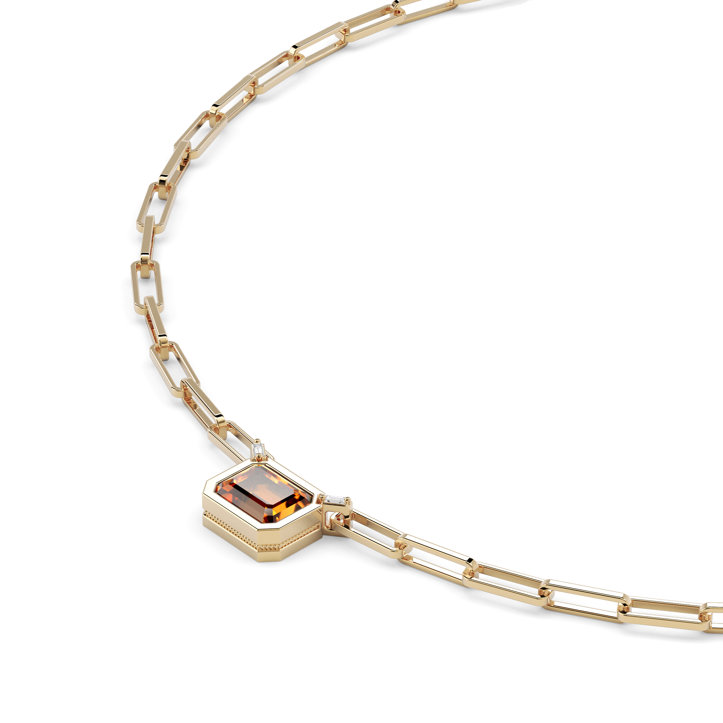 Collier trombone citrine et diamants | Or 14 carats