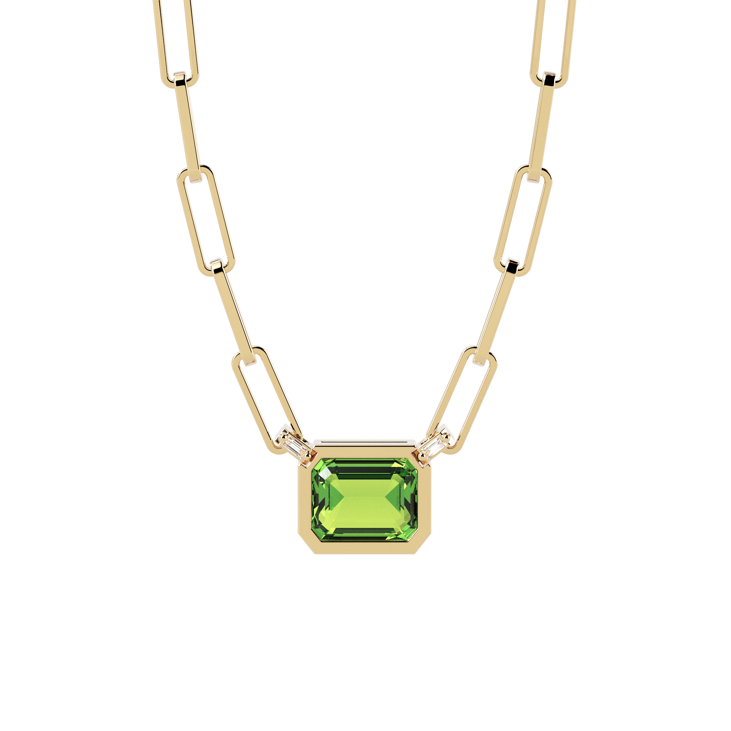 Collier trombone en péridot et diamant | Or 14 carats