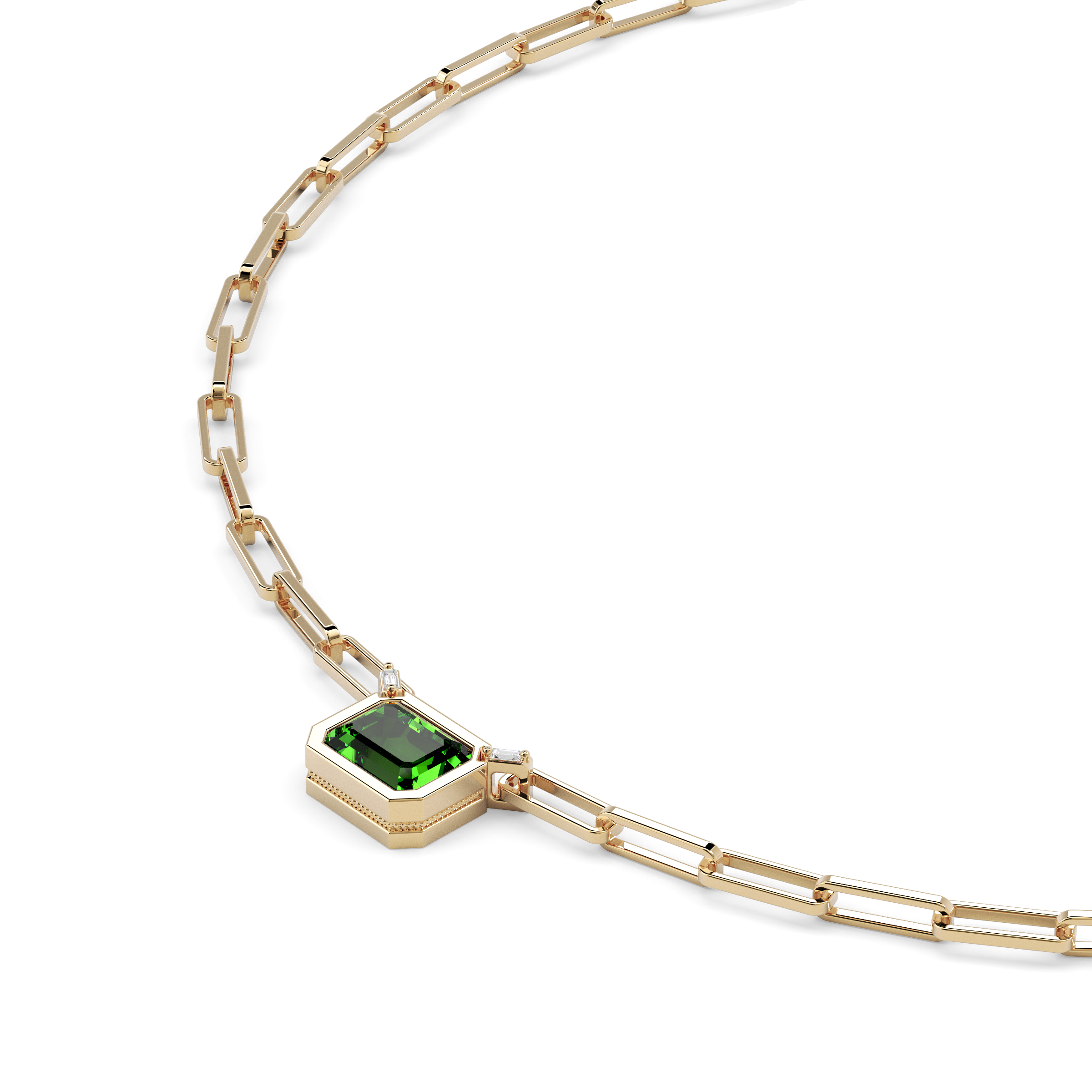 Collier trombone en péridot et diamant | Or 14 carats