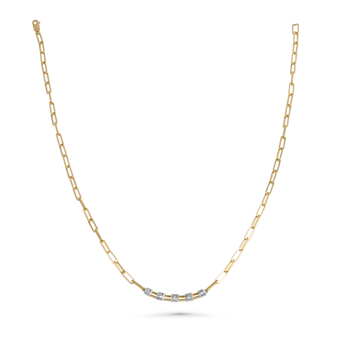 Diamond Paperclip Necklace | 18K Gold and Platinum