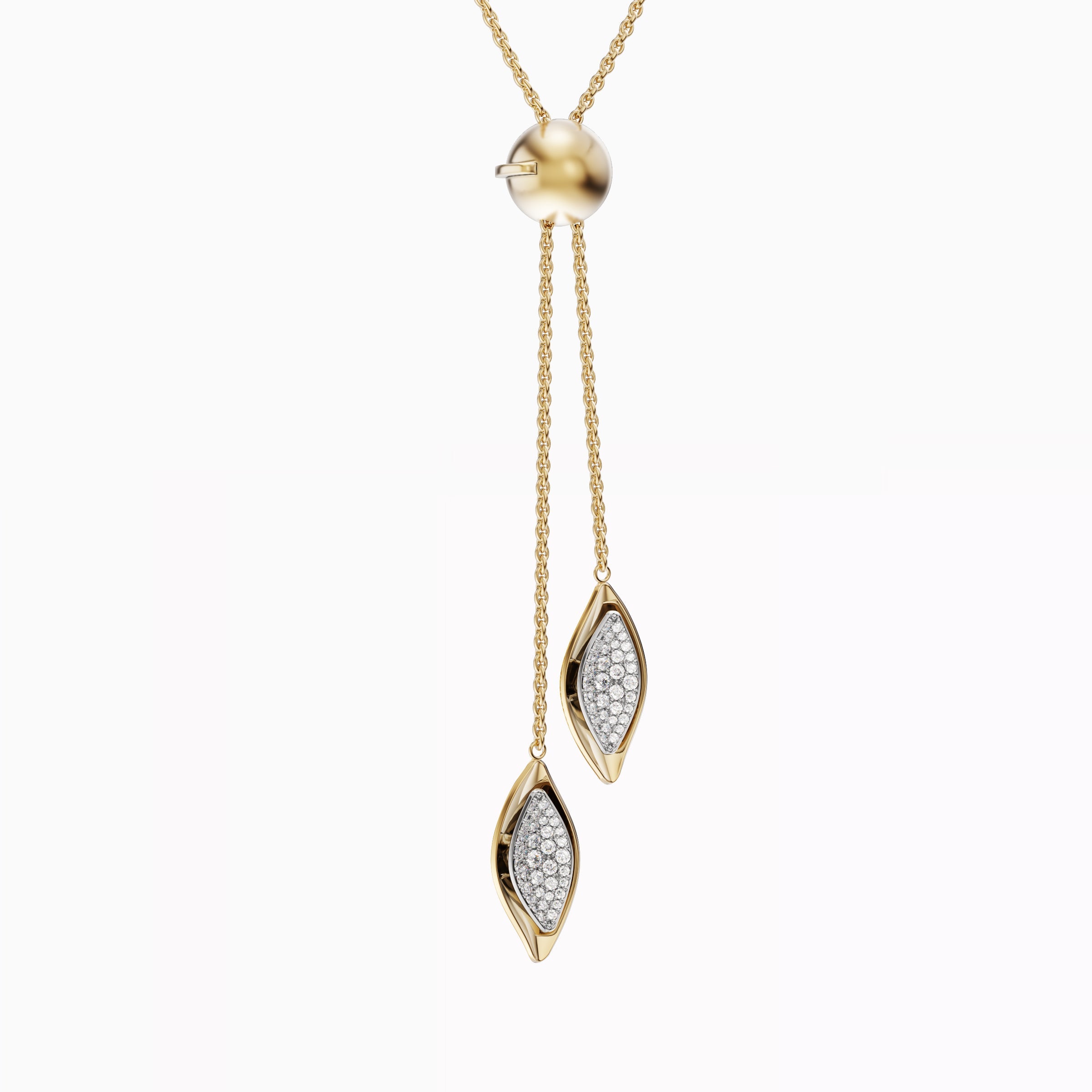Pendentif ajustable feuille pavée de diamants Or 18 carats | Platine