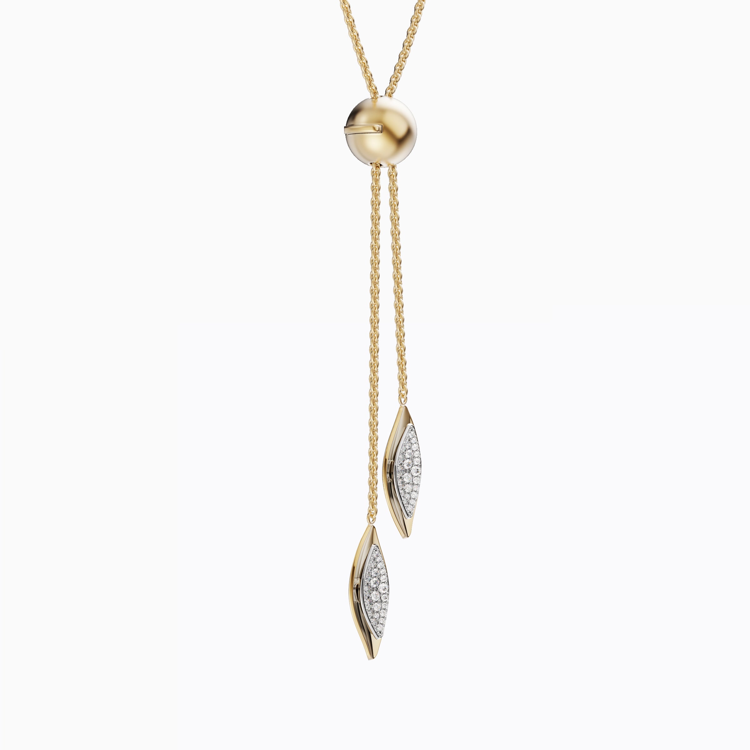 Pendentif ajustable feuille pavée de diamants Or 18 carats | Platine