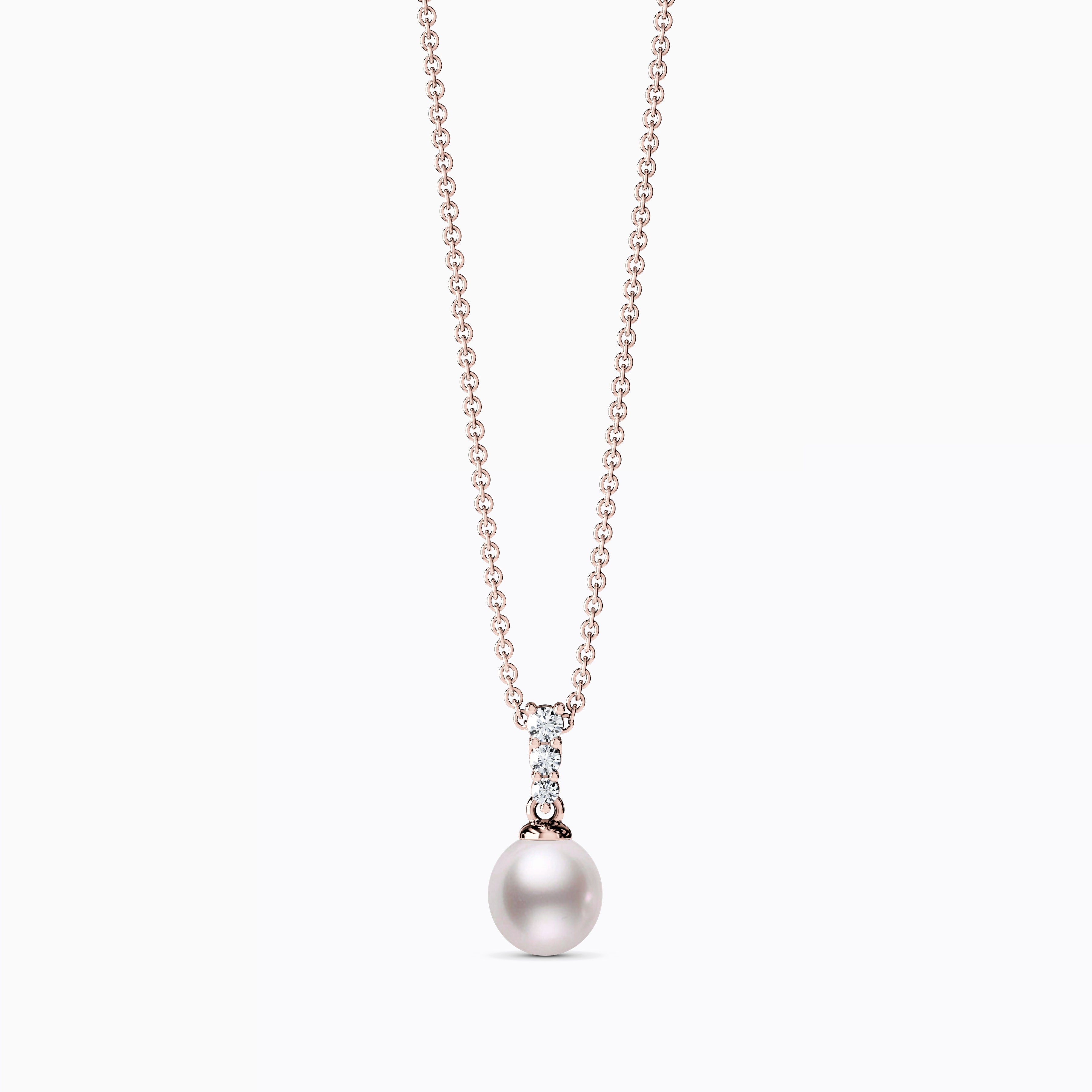 Collier pendentif barre en or 14 carats avec perle Akoya et diamants